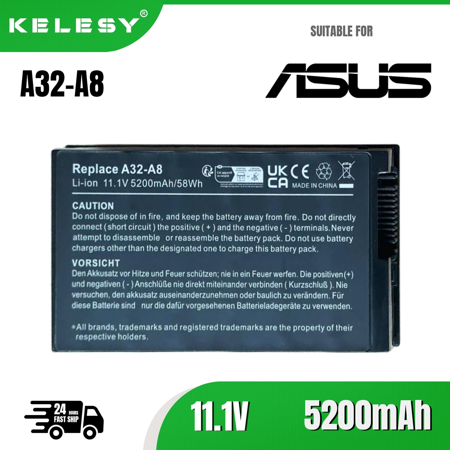 KELESY Batería de ordenador portátil para Asus A8, A8A, A8Dc, A8E, A8F, A8Fm, A8H, A8He, A8J, A8Jc, A8Je, A8Jm, A8Jp, A8Jr