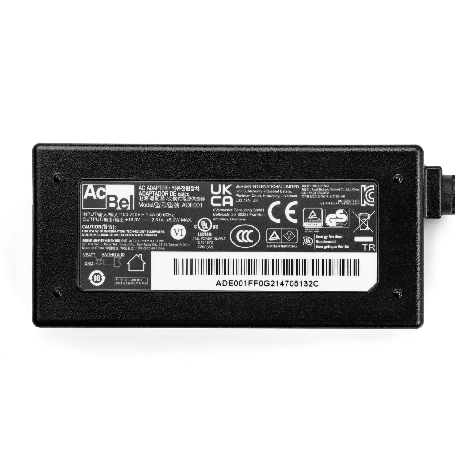 AcBel Laptop AC Adapter for HP 45W 4.5*3.0 Blue Tip, ADE001