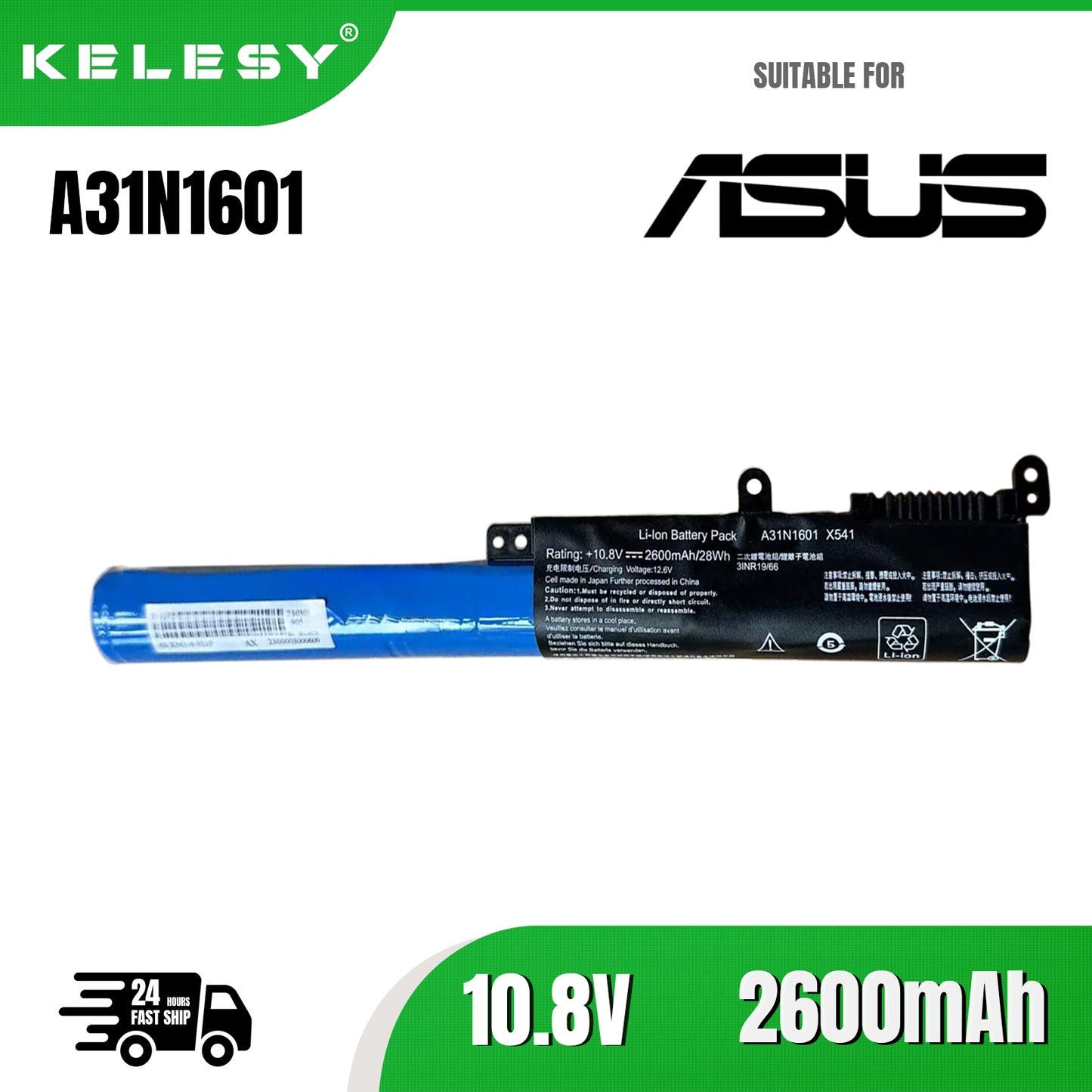 KELESY Batería A31N1601 para portátil ASUS, para VivoBook Max, X541N, X541S, X541SC, X541U, 3 celdas