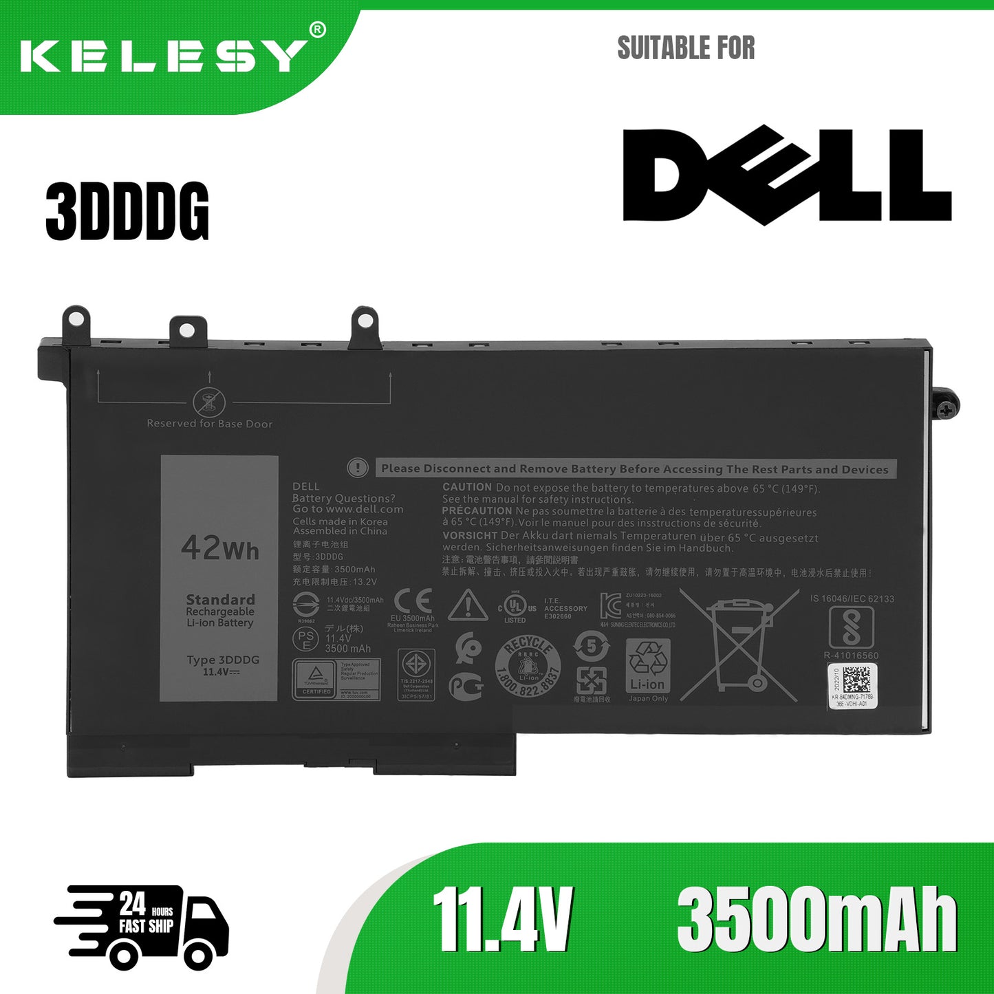 KELESY 3DDDG 93FTF Laptop Battery For Dell Latitude 5280 5288 5480 5490 5590 5491 5591 5495 M3520 M3530 E5280 E5480 11.4V 42Wh