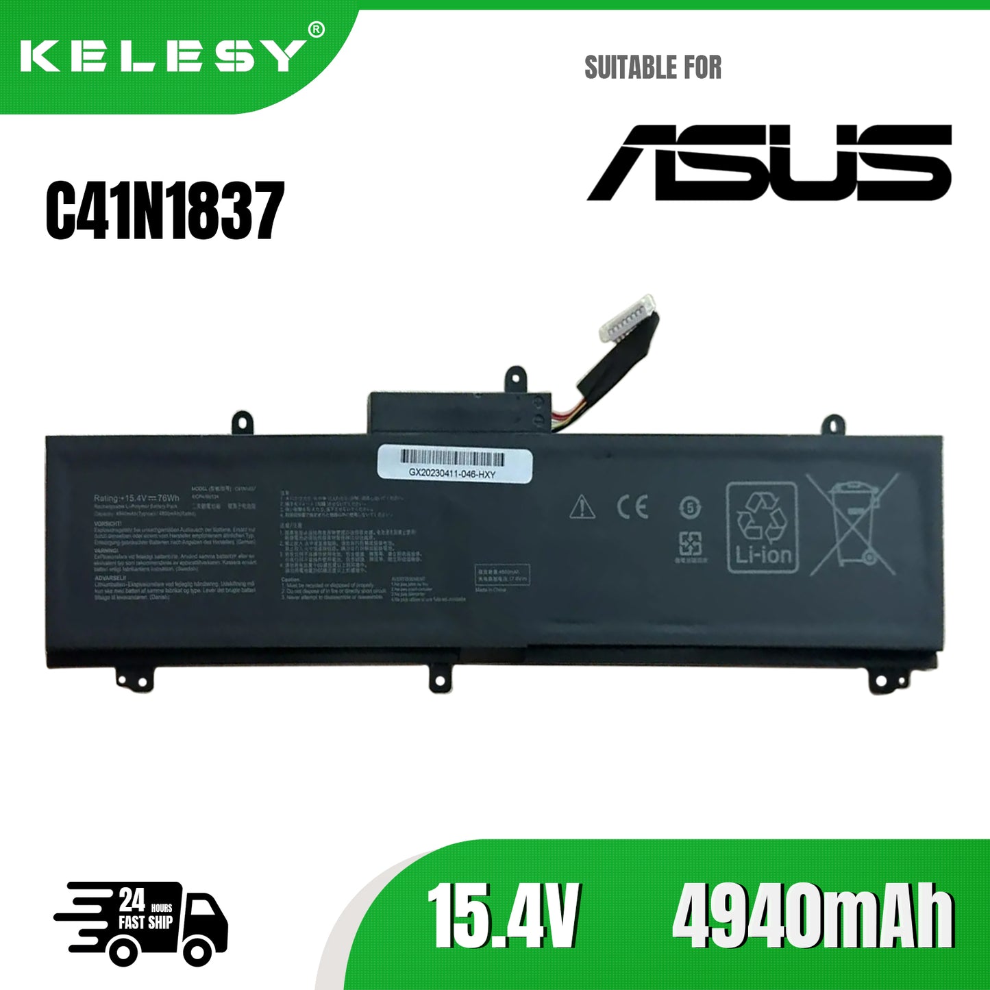 KELESY C41N1837 0B200-03380100 Laptop Battery for ASUS GU502GU GU502GV GU532GU GX502GV GX502GW 15.4V 76Wh