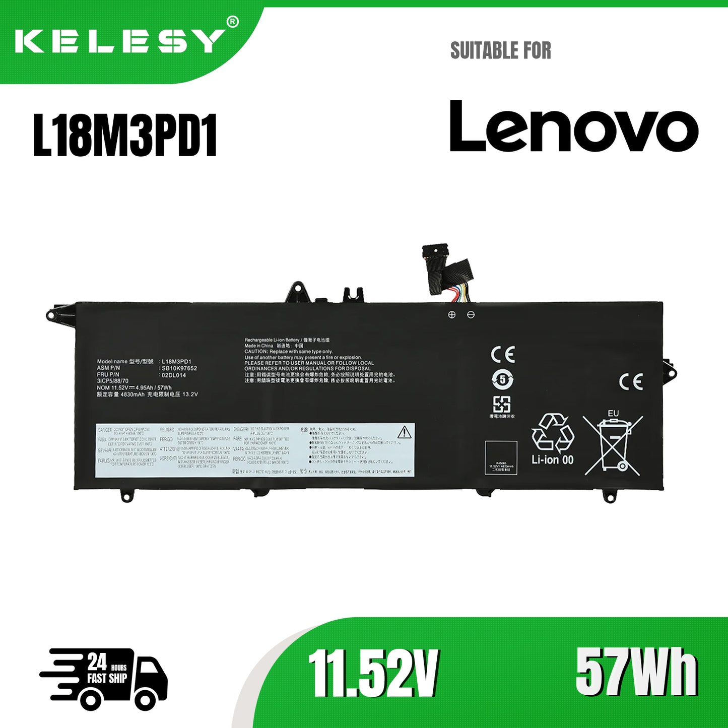 KELESY batería L18M3PD1 L18C3PD2 para Lenovo ThinkPad T14S T490S T495S Series L18C3PD1 L18L3PD1 L18M3PD2 02DL013 02DL01 57WH