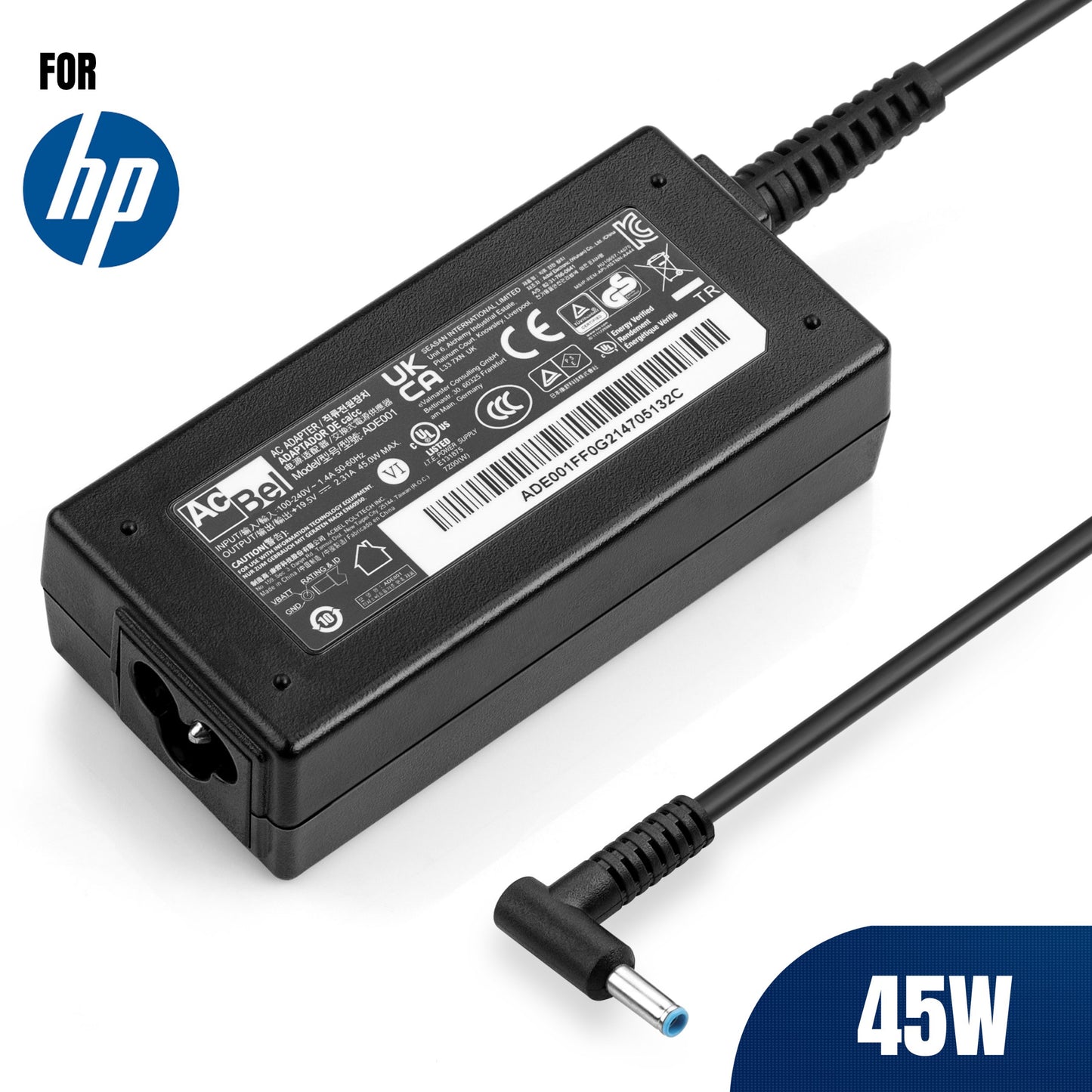 AcBel Laptop AC Adapter for HP 45W 4.5*3.0 Blue Tip, ADE001