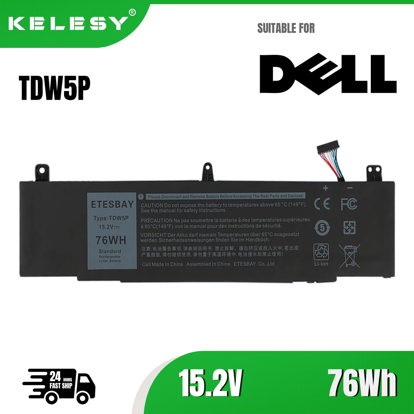 KELESY TDW5P Laptop Battery For Dell Alienware 13 R3 ALW13C-D1738 D2718 D2728 D2738 D2838 D2508 D2503S D2506S D2715S Series