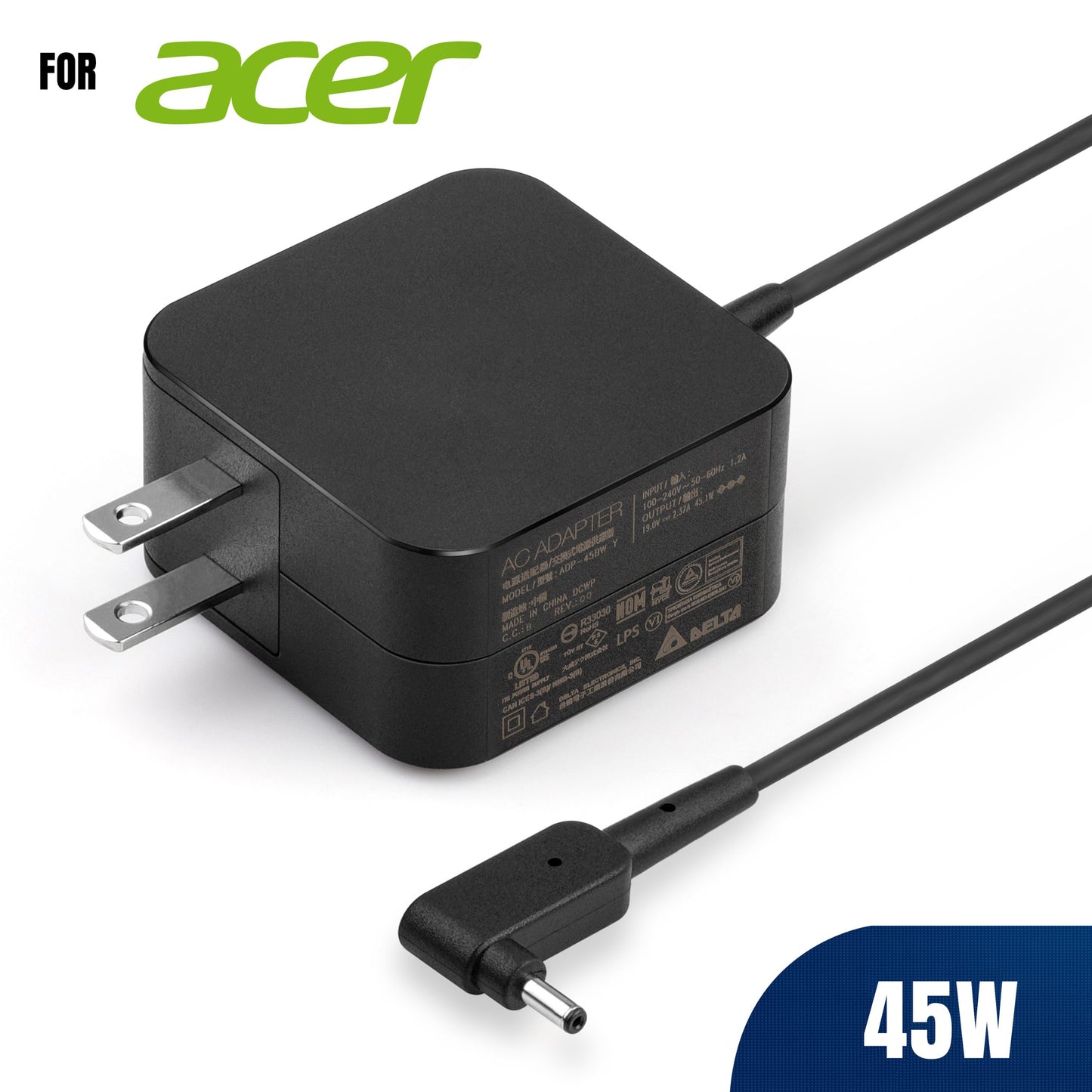 DELTA Laptop AC Adapter for Acer 45W 3.0*1.1 Black Tip, ADP-45BW Y