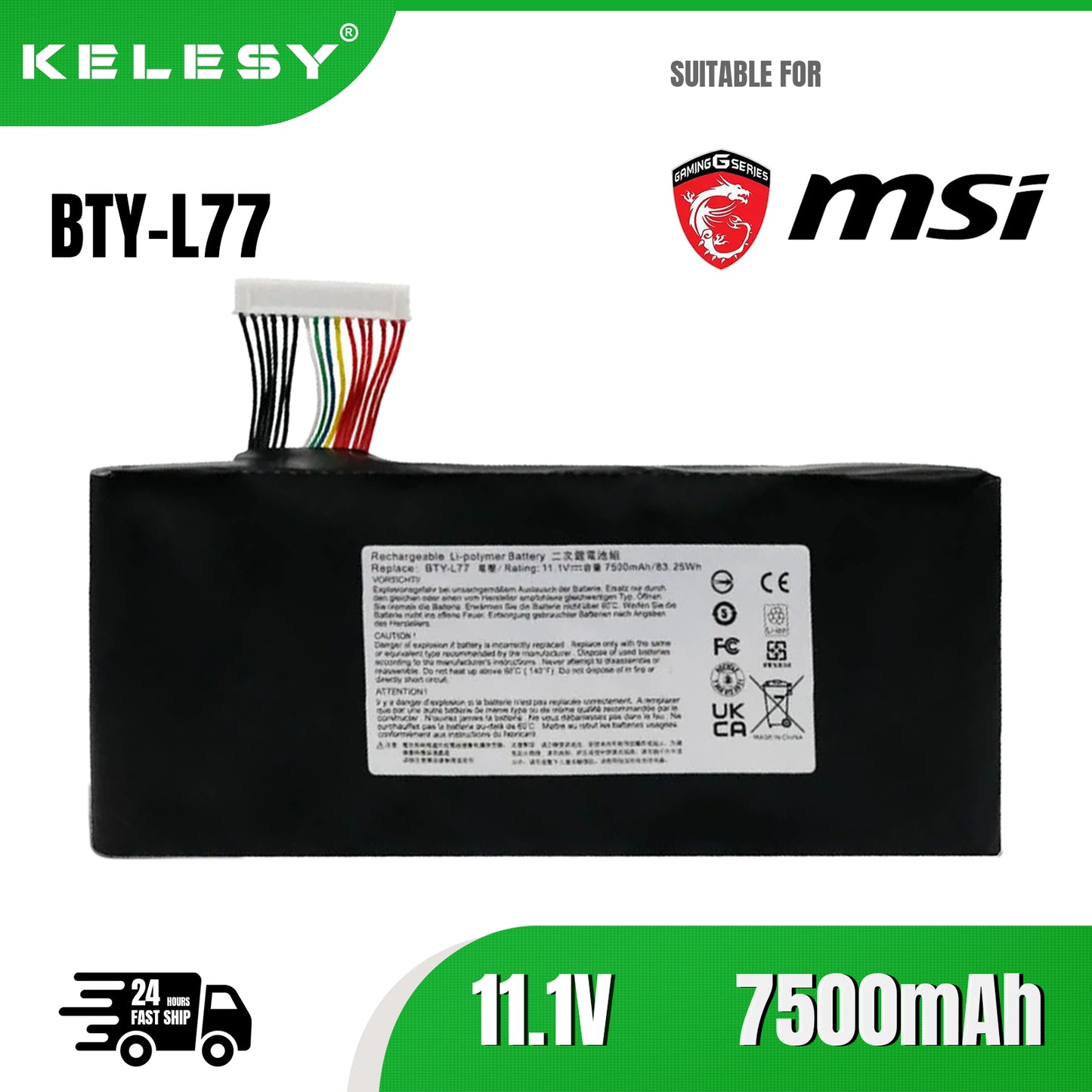 KELESY Laptop battery for MSI BTY-L77 GT80 GT80S 6QE GT72VR GT72S GT72 6RD 6QF MS-1781/1783/1785/1782 WT72
