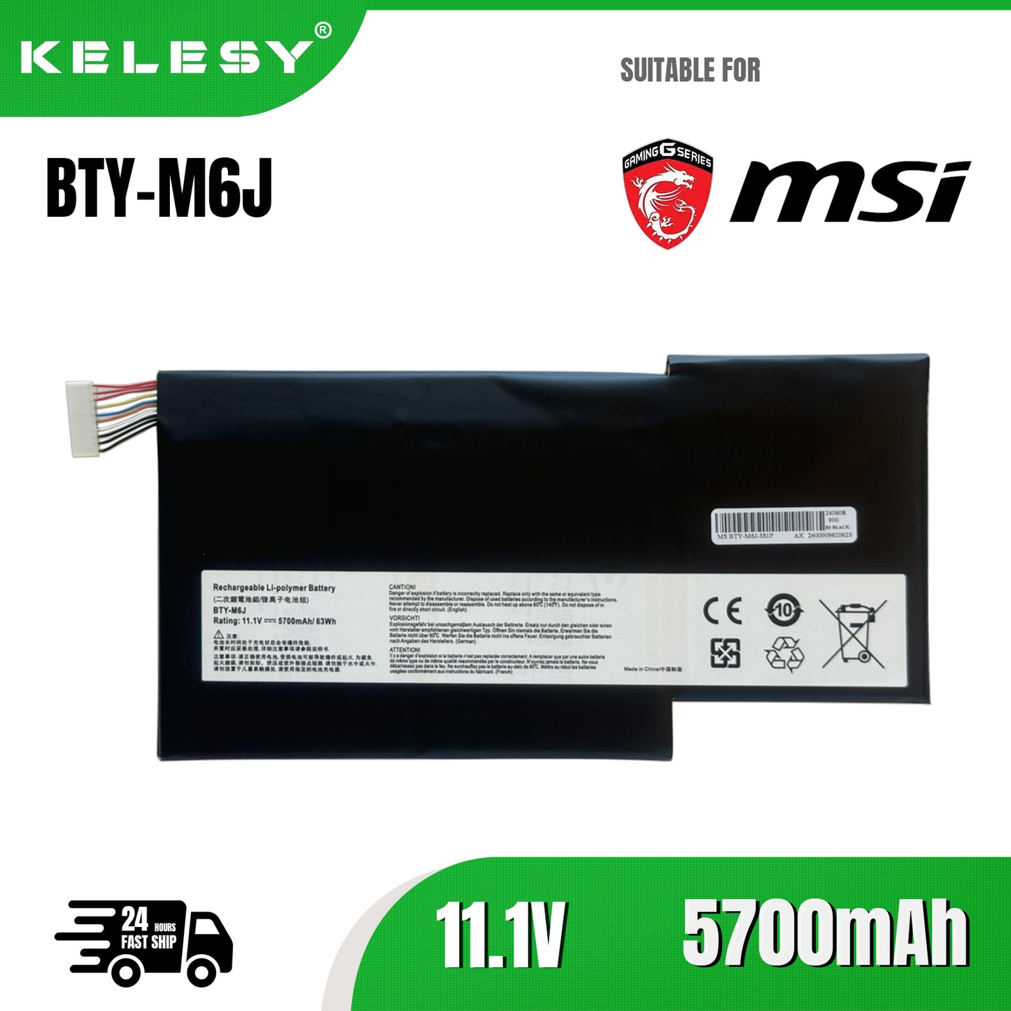 KELESY BTY-M6J Laptop Battery For MSI GS63VR 6RF-016CN 7RF-258CN 7RF-219NL GS73VR 6RF-013CN 7RG-035CN 7RF-284CN MS-16K2 MS-17B1