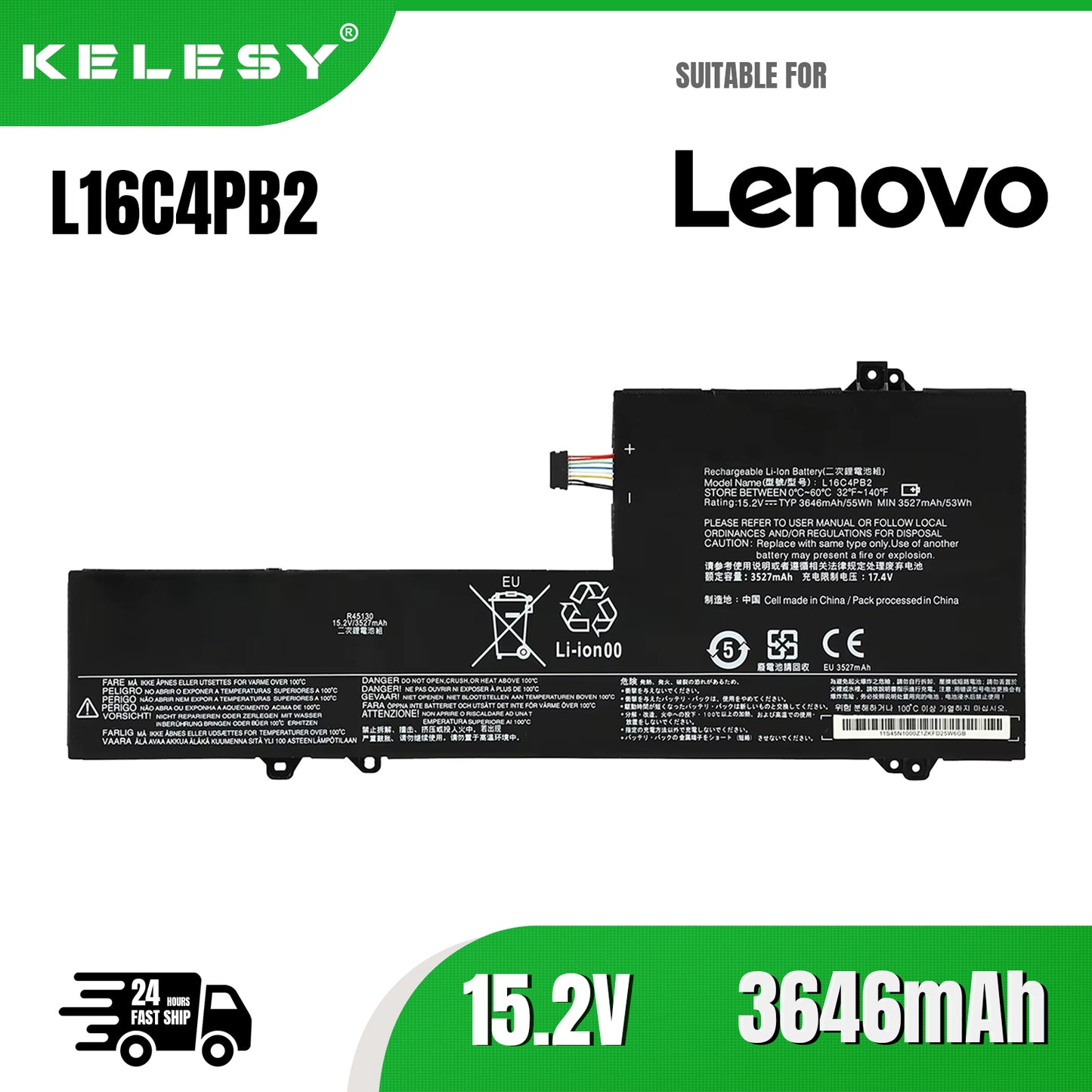 KELESY L16C4PB2 L16M4PB2 L16L4PB2 Laptop Battery For Lenovo IdeaPad 720S-14IKB V720-14 K42-80 Series Notebook 15.2V 55WH