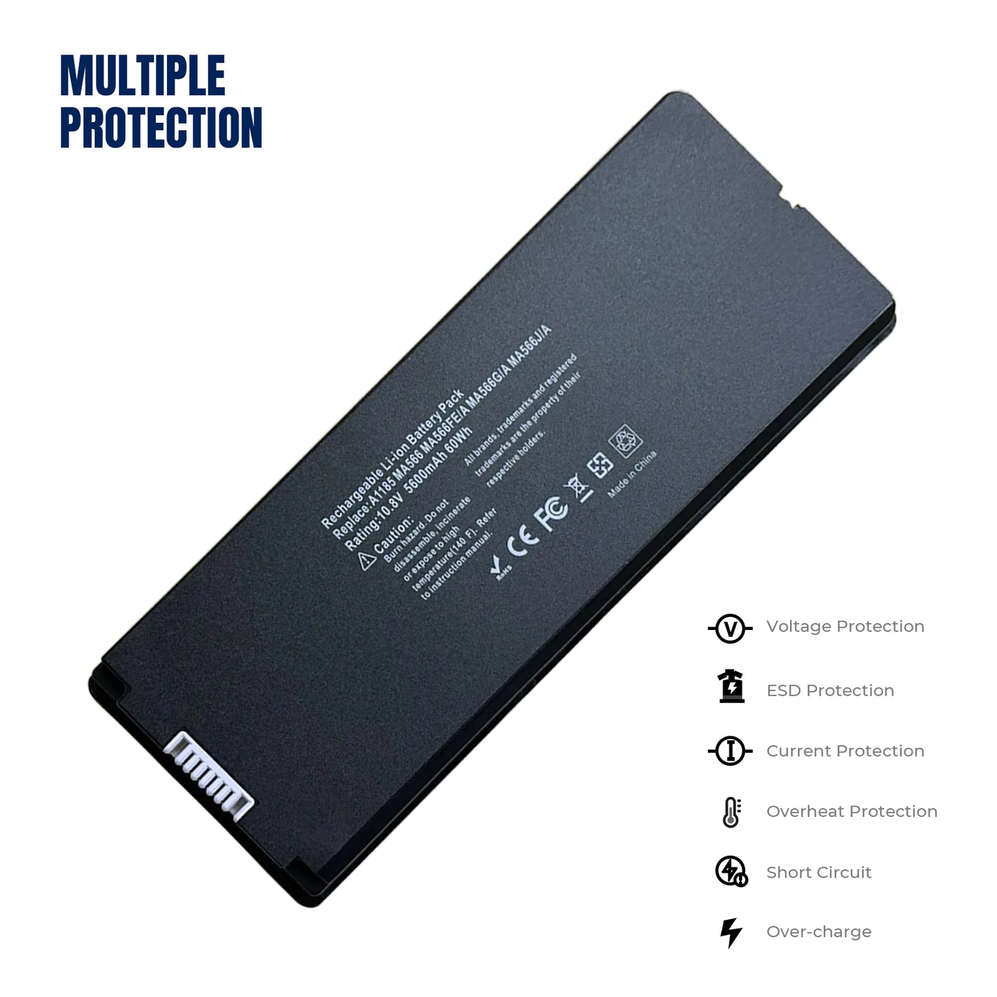 KELESY Batería de ordenador portátil A1185 negra para Apple MacBook de 13 "A1181 2006 2007 2008 MA566 MA561 MA566FE A MA566G A
