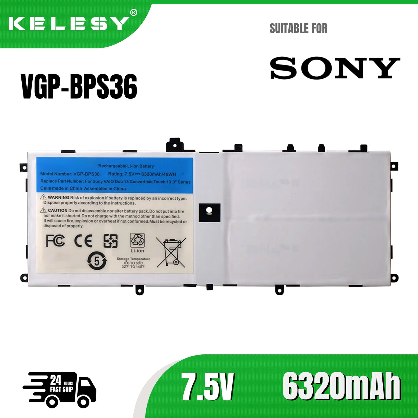 KELESY Batería de VGP-BPS36 BPS36 para SONY Vaio Duo 13 Convertible Touch, 13,3 ", SVD13211CG, SVD1323YCGW, SVD132A14L
