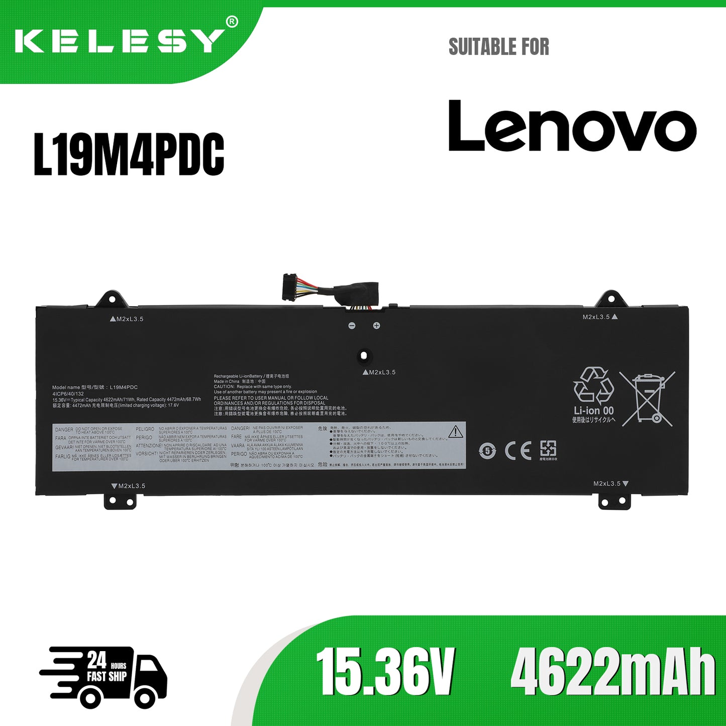 KELESY L19C4PDC Laptop Battery For Lenovo Ideapad Yoga 7-14ITL5 7-15ITL5 Series 5B10Z26482 L19M4PDC L19C4PDC 15.36V 4622mAh