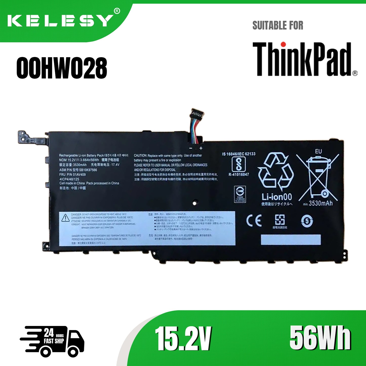 KELESY 15.2V 3.68Ah/56WH 01AV439 00HW028 Original Battery SB10F4647 01AV410 For Lenovo THINKPAD X1 YOGA Carbon 4 X1C 01AV457 409