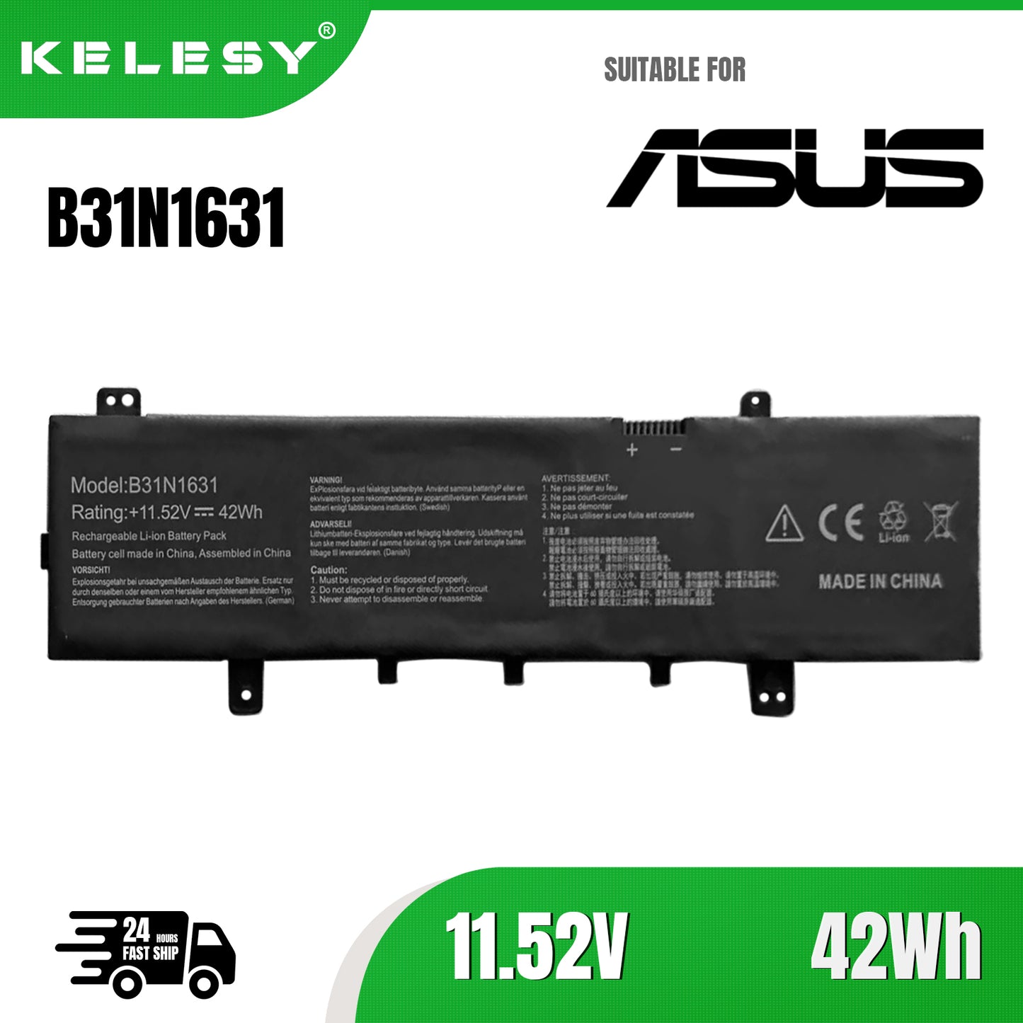 Аккумулятор KELESY B31N1631 для ноутбука ASUS VivoBook 15 X505ZA X505BA X505BP F505 F505ZA F505BA X505ZA-BQ012T X505BA-1A 42WH