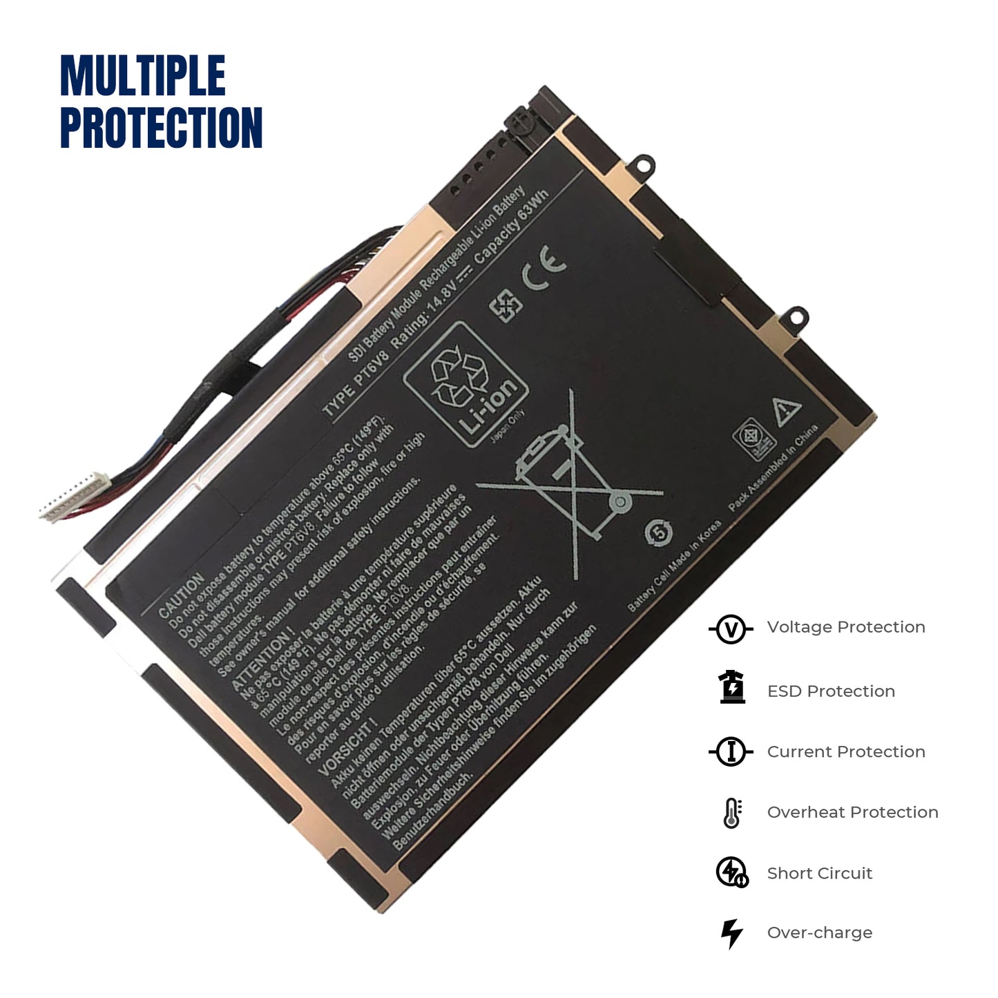 KELESY PT6V8 Laptop Battery for DELL Alienware M11x M14x R1 R2 R3 P18G T7YJR 8P6X6 08P6X6 14.8V 63WH