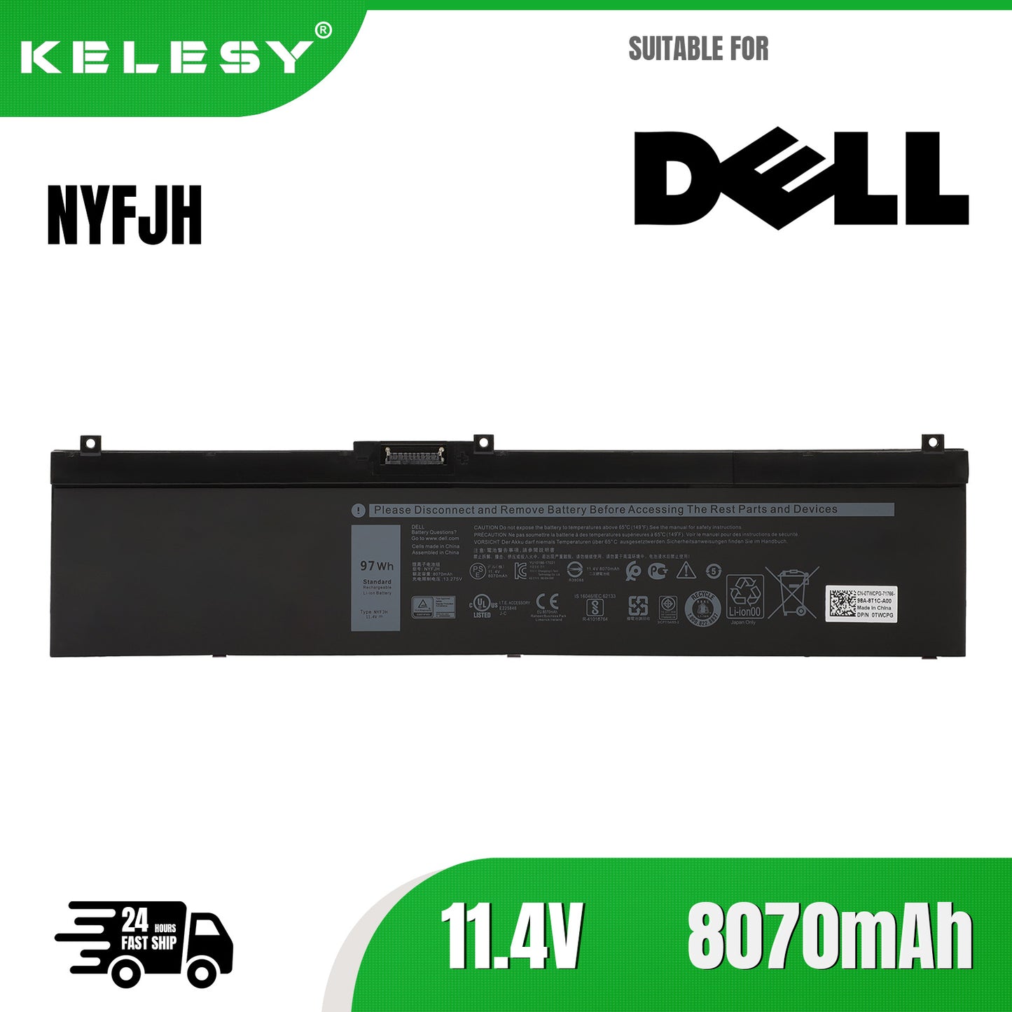 KELESY NYFJH Laptop Battery For Dell Precision 7530 7730 7540 7740 Series P34E P34E001 P34E002 P74F P74F001 P74F002 5TF10 0WMRC
