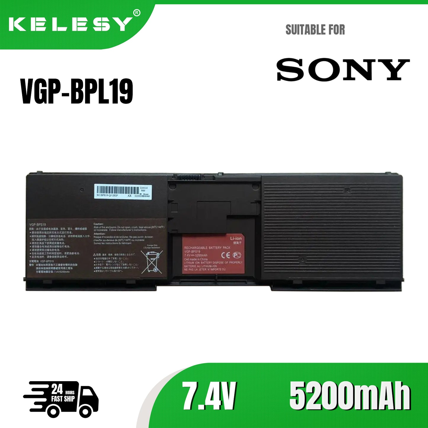 KELESY Batería de ordenador portátil para Sony VGP-BPL19, VGP-BPS19, VAIO, VGP-BPX19, VPC-X11, VPC-X113, VPC-X115, VPC-X116