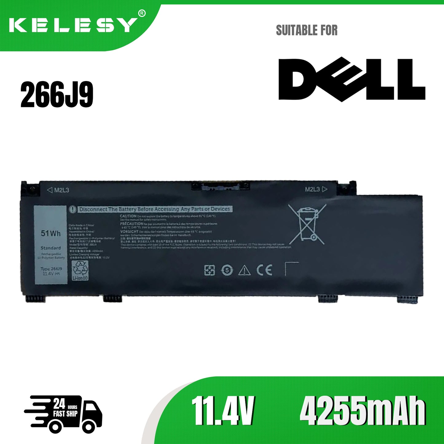 KELESY Original 266J9 Battery For Dell G3 15 3590 3500 G5 15 5500 5505 for Inspiron 14 5490 266J9 11.4V 51WH/4255mAh