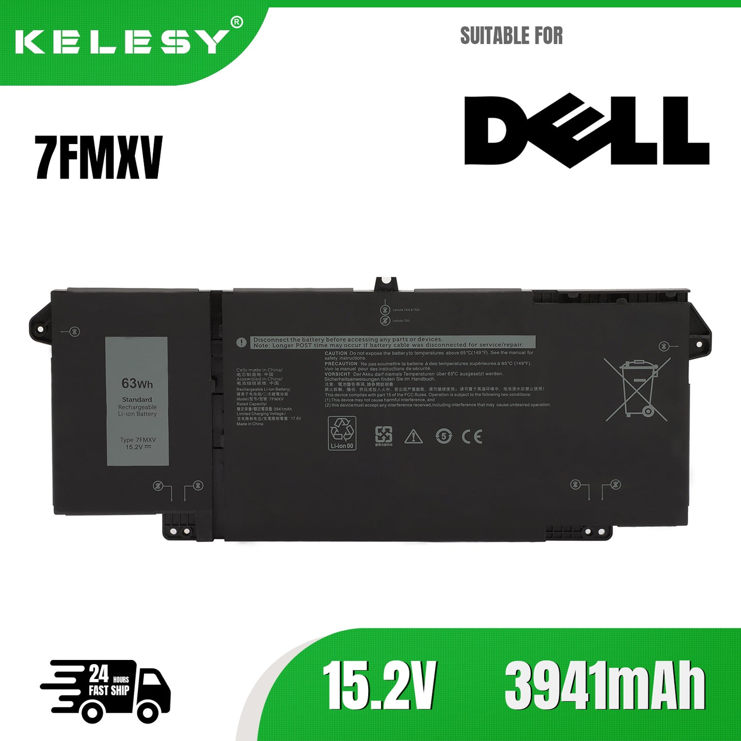 KELESY 7FMXV 9JM71 Laptop Battery For DELL Latitude 5320 7320 7420 7520 Series HDGJ8 MHR4G TN2GY 4M1JN 1PP63 11.1V 42WH