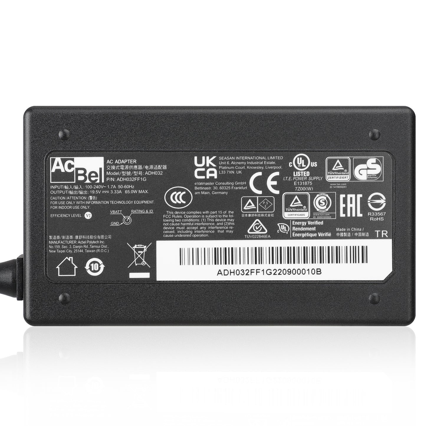 AcBel Laptop AC Adapter for HP 65W 4.5*3.0 Blue Tip, ADH032