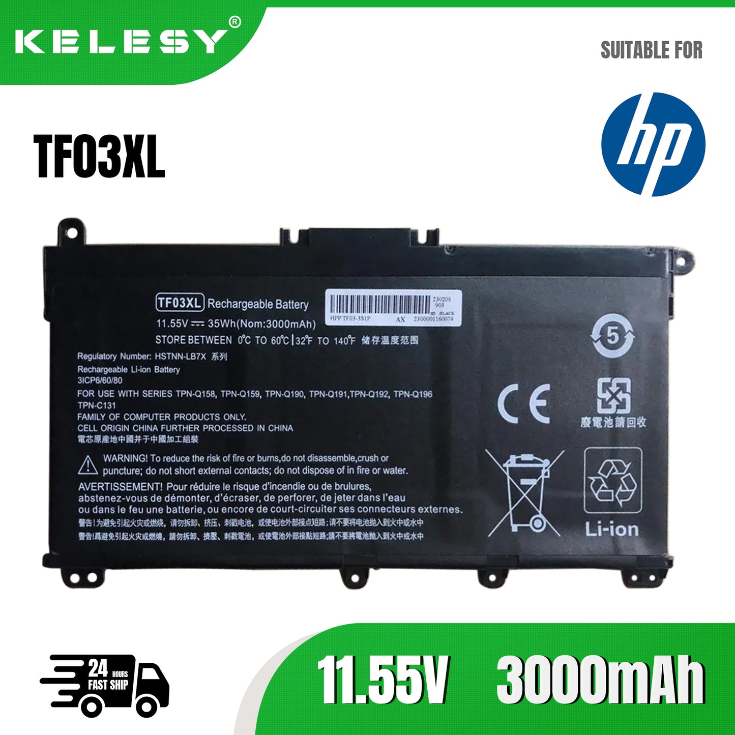 KELESY TF03XL Battery For HP 14-bp080nd 14-bf 15-CC TPN-Q188 Q189 Q190 Q191 Q192 Q201 HSTNN-LB7X HSTNN-LB7J 920070-855 11.55V