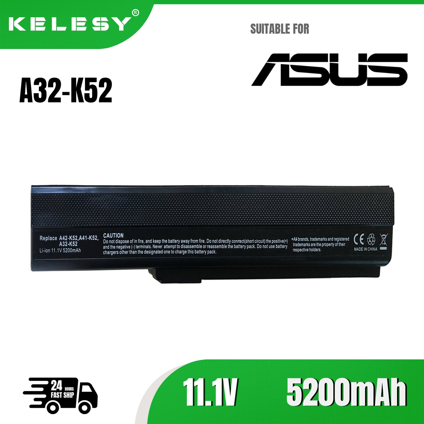 KELESY Laptop Battery For Asus A52 A52J K42 K42F K52F K52J Series,70-NXM1B2200Z A31-K52 A32-K52 A41-K52 A42-K52 free