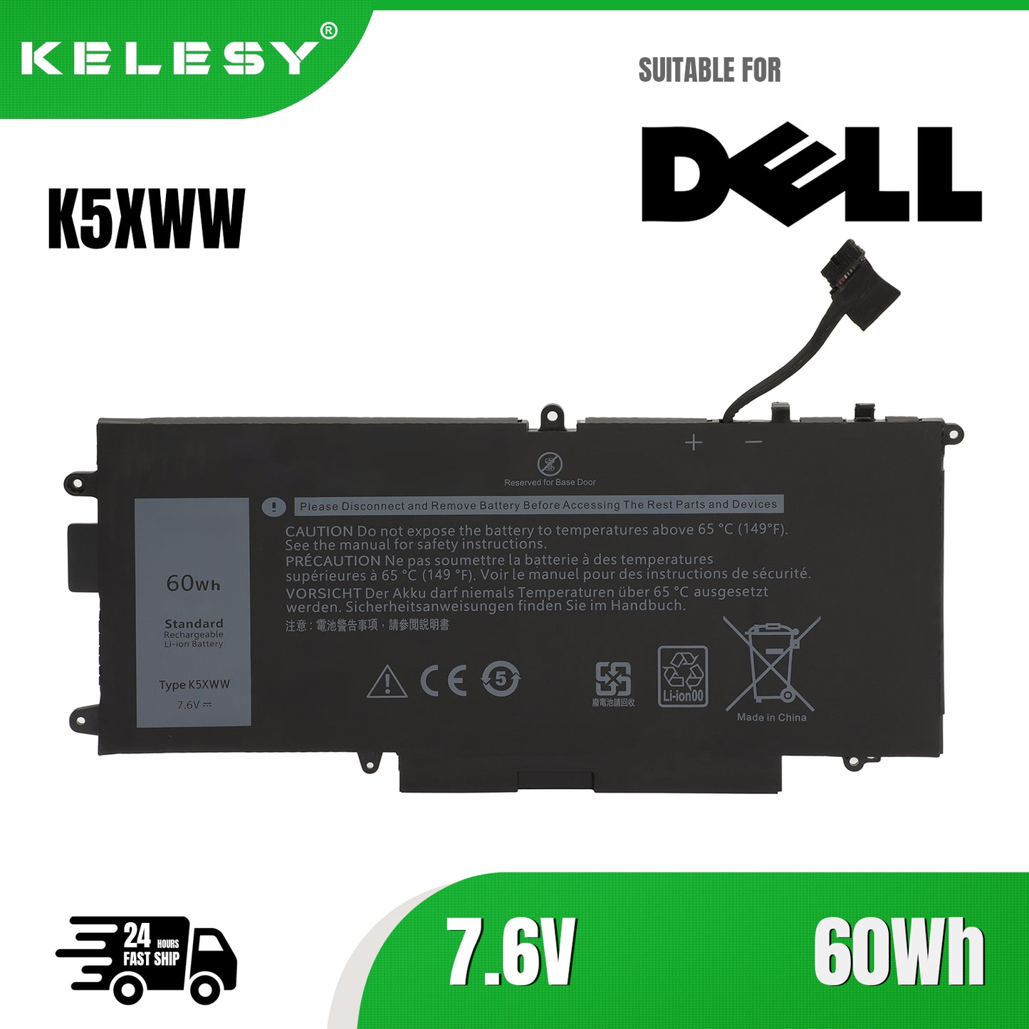 KELESY 71TG4 K5XWW Laptop Battery For DELL Latitude 5289 7389 7390 2-in-1 L3180 Series High Quality 725KY N18GG 7.6V 60WH