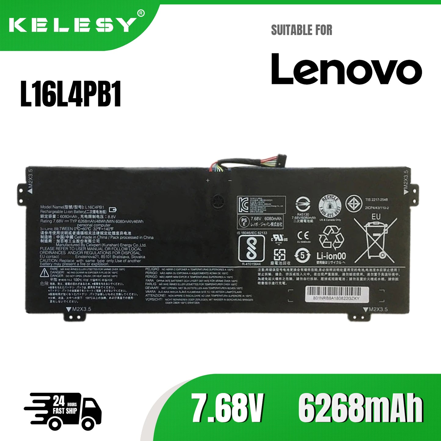 KELESY L16C4PB1 L16M4PB1 L16L4PB1 Аккумулятор для ноутбука Lenovo IdeaPad 720S-13ARR,720S-13IKB,YOGA 730-13IKB,13IWL 2ICP4/43/110-2