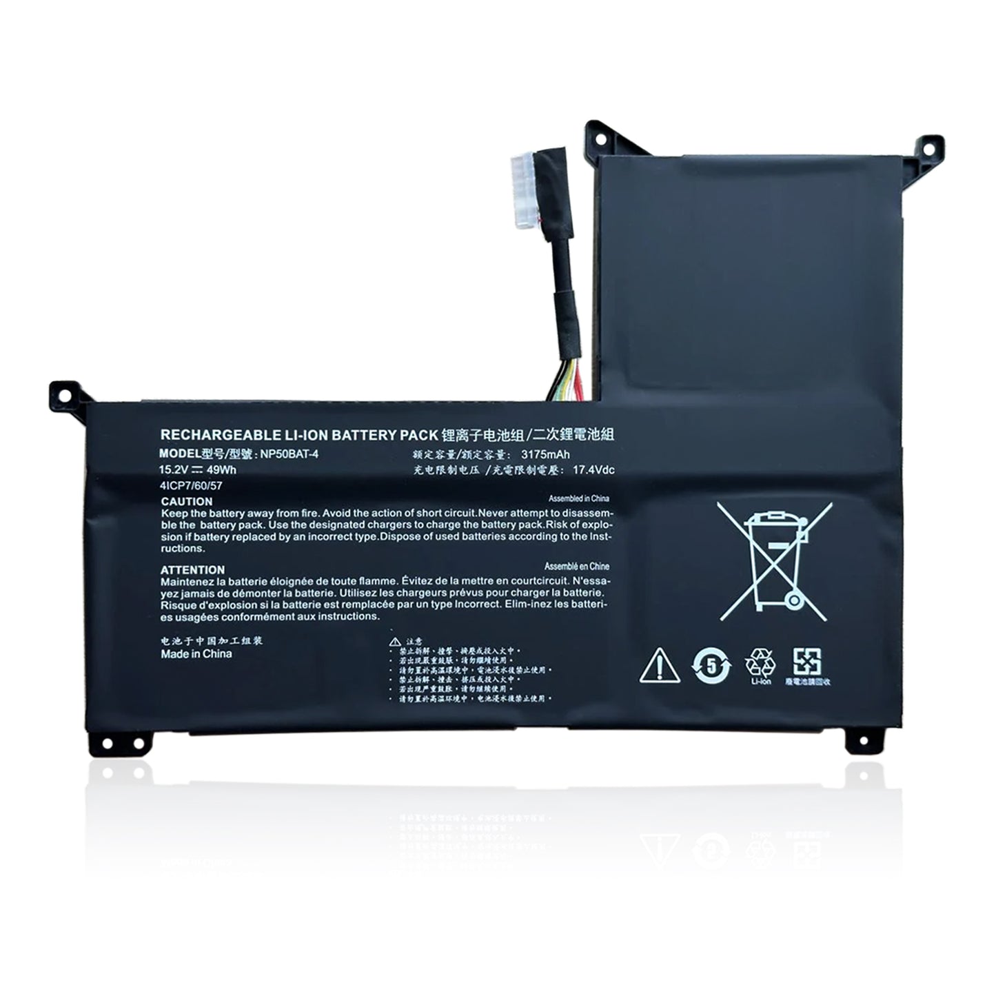 KELESY Genuine 15.2V 49Wh 3175mAh Laptop Battery Clevo NP50BAT-4 Li-Polymer Battery 4ICP7/60/57