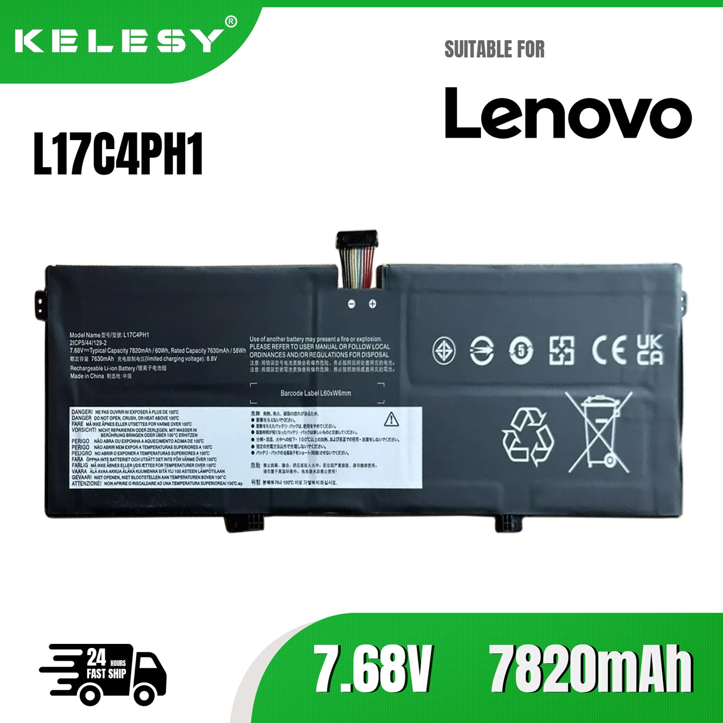 Аккумулятор KELESY L17C4PH1 L17M4PH1 для ноутбука Lenovo Yoga 7 Pro-13IKB C930-13IKB 81EQ 81C4 серии L17M4PH2 5B10Q82425 60WH