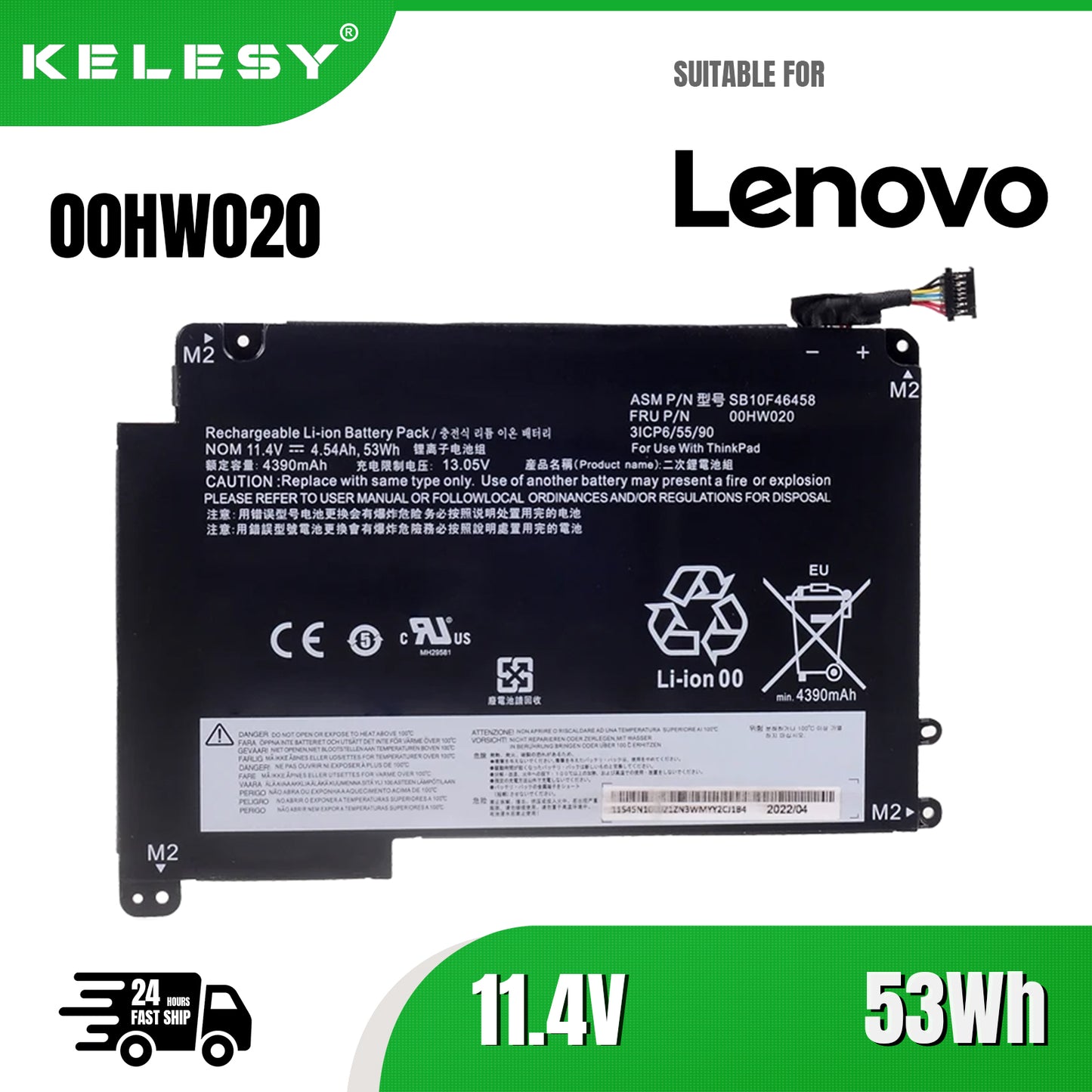 KELESY 11,4 V 53Wh 00HW020 00HW021 batería del ordenador portátil para LENOVO ThinkPad P40 Yoga 460 Yoga 14 SB10F46458 00HW020