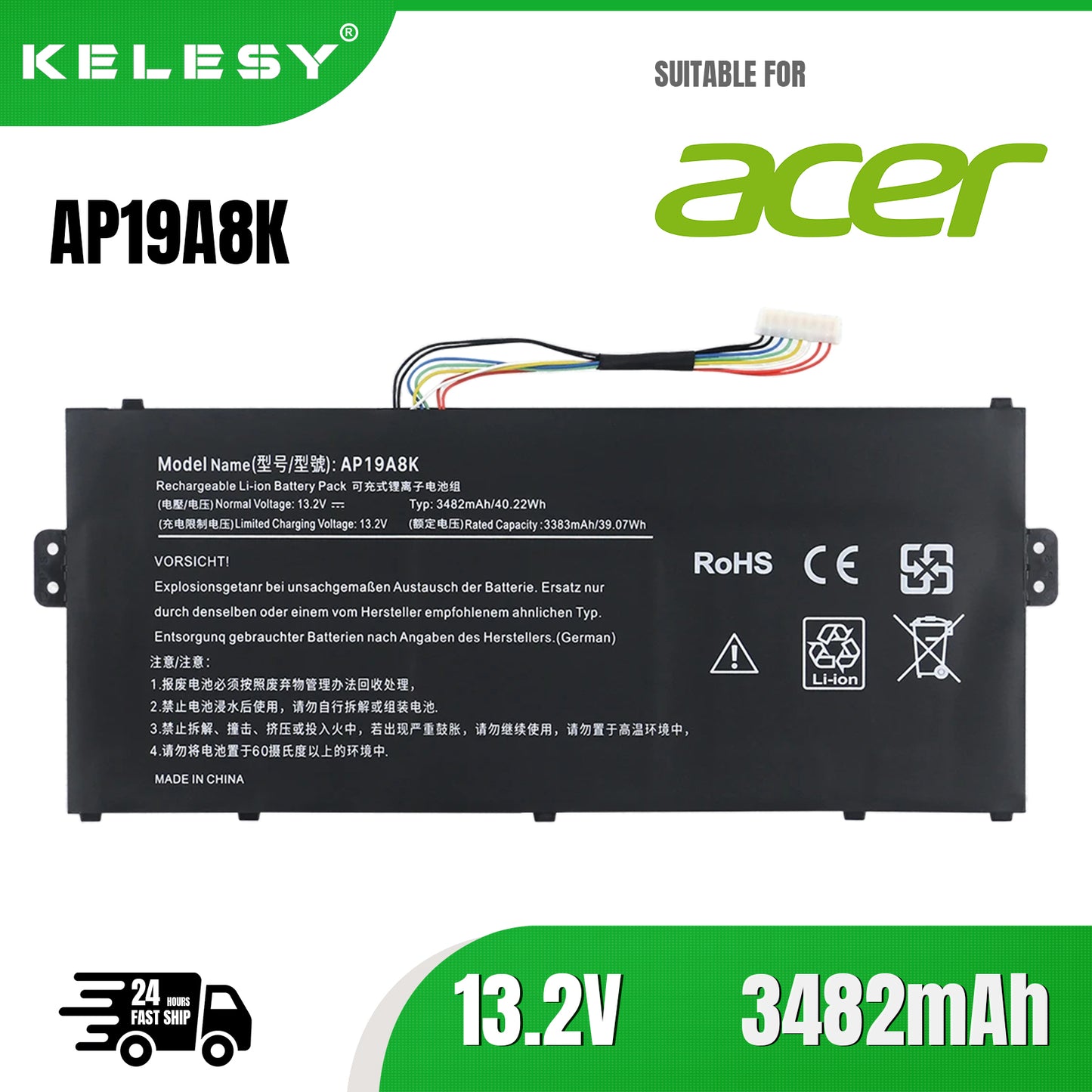 Аккумулятор для ноутбука KELESY AP19A8K для Acer Chromebook Spin 311 CP311-1H Spin 511 R752T R752TN серии CP311-1H N17Q8 3ICP5/58/72
