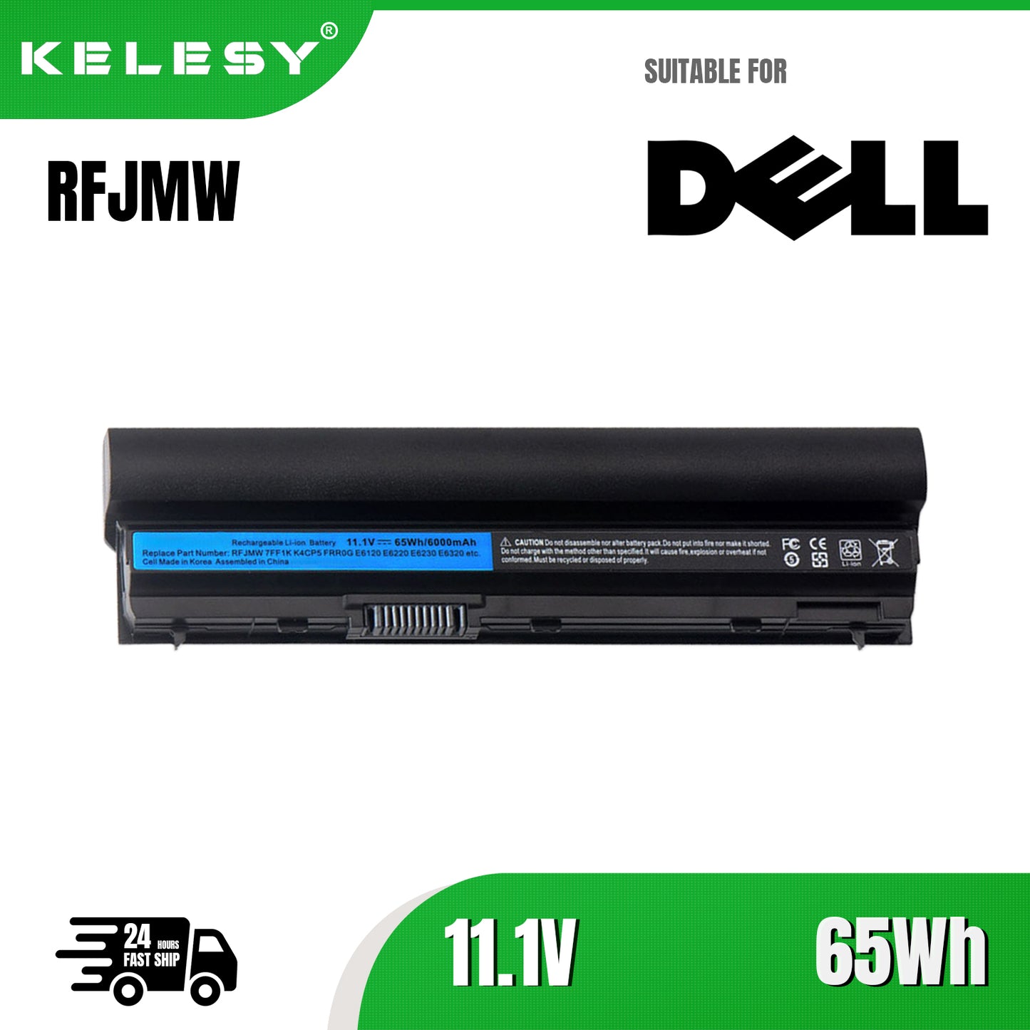 KELESY 11.1V 6000mAh RFJMW 7FF1K Laptop Battery For DELL Latitude E6320 E6330 E6220 E6230 E6120 FRR0G KJ321 K4CP5 J79X4