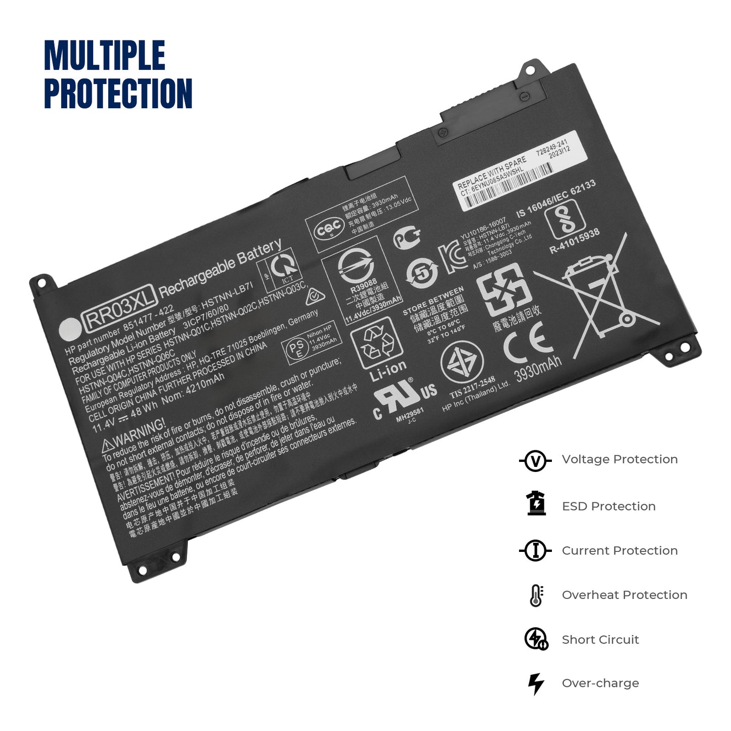 KELESY New RR03XL Laptop Battery For HP ProBook 430 440 450 455 470 G4 G5 HSTNN-PB6W HSTNN-UB7C HSTNN-LB71