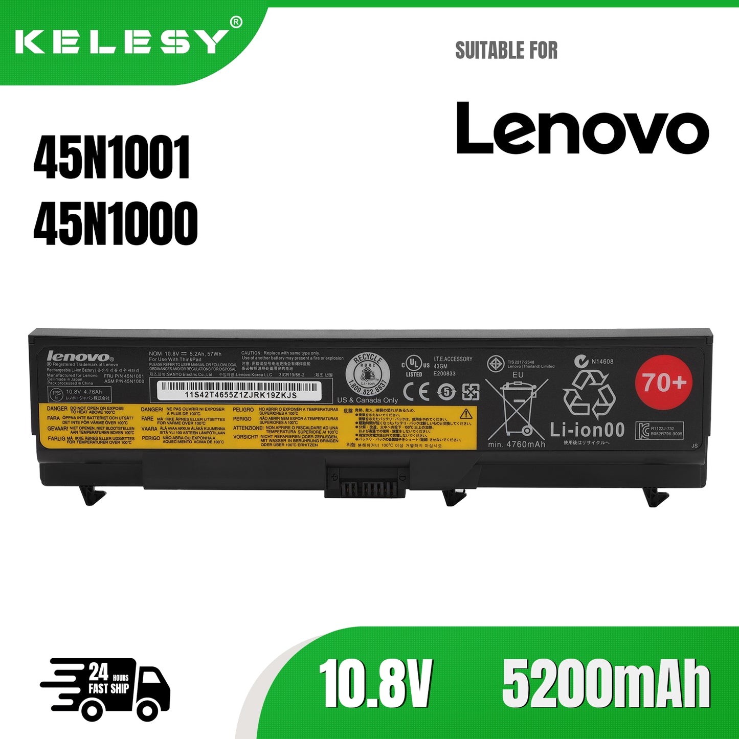 KELESY 10.8V 5200mAh Laptop Battery For Lenovo ThinkPad T430 T430I L430 T530 T530I L530 W530 45N1005 45N1004 45N1001 45N1000