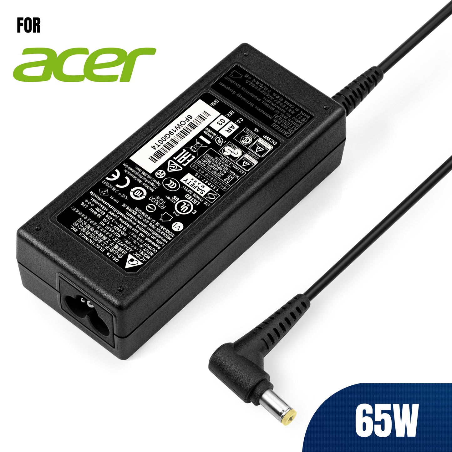 DELTA Laptop AC Adapter for Acer 65W 5.5*1.7 Yellow Tip, ADP-65JH HB
