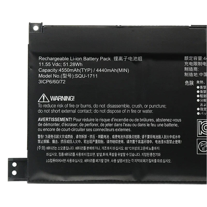 KELESY SQU-1711 SQU-1718 11.55V 51.28WH 4550mAh Laptop Battery For ThundeRobot 911 911 Air 911ME 911MT 911S G7000M G8000M