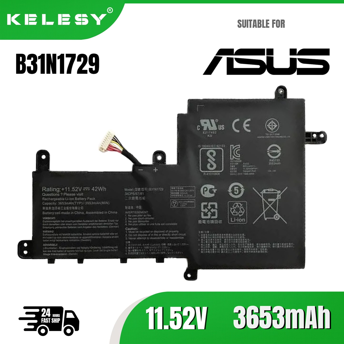 KELESY Batería B31N1729 para portátil ASUS VivoBook S15, S530, S530F, S530FA, S530FN, S530UA, S530UF, S530UN, X530FN, X530FN-1A