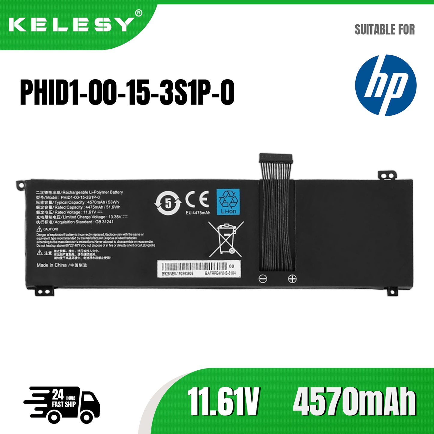 KELESY 11.61V 53WH PHID1-00-15-3S1P-0 Laptop Battery For Mechrevo F1 For Schenker Vision 14 Adata XPG Xenia 14 Series 4570mAh