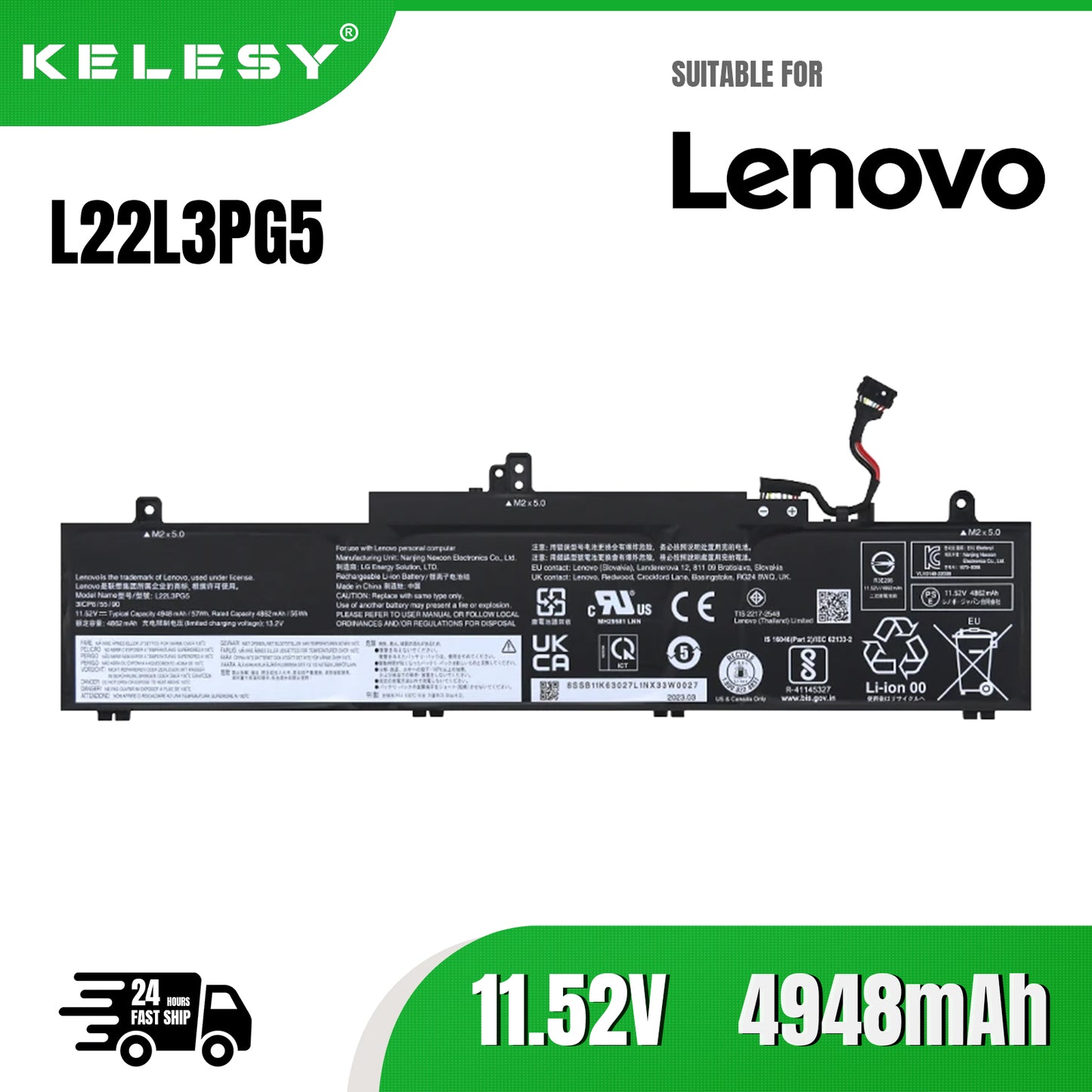 KELESY L22L3PG5 L22B3PG5 L22C3PG5 L22D3PG5 L22M3PG5 Laptop-Akku für Lenovo ThinkPad E14 G5 E16 Gen 1 11,52 V 4948 mAh 57 Wh
