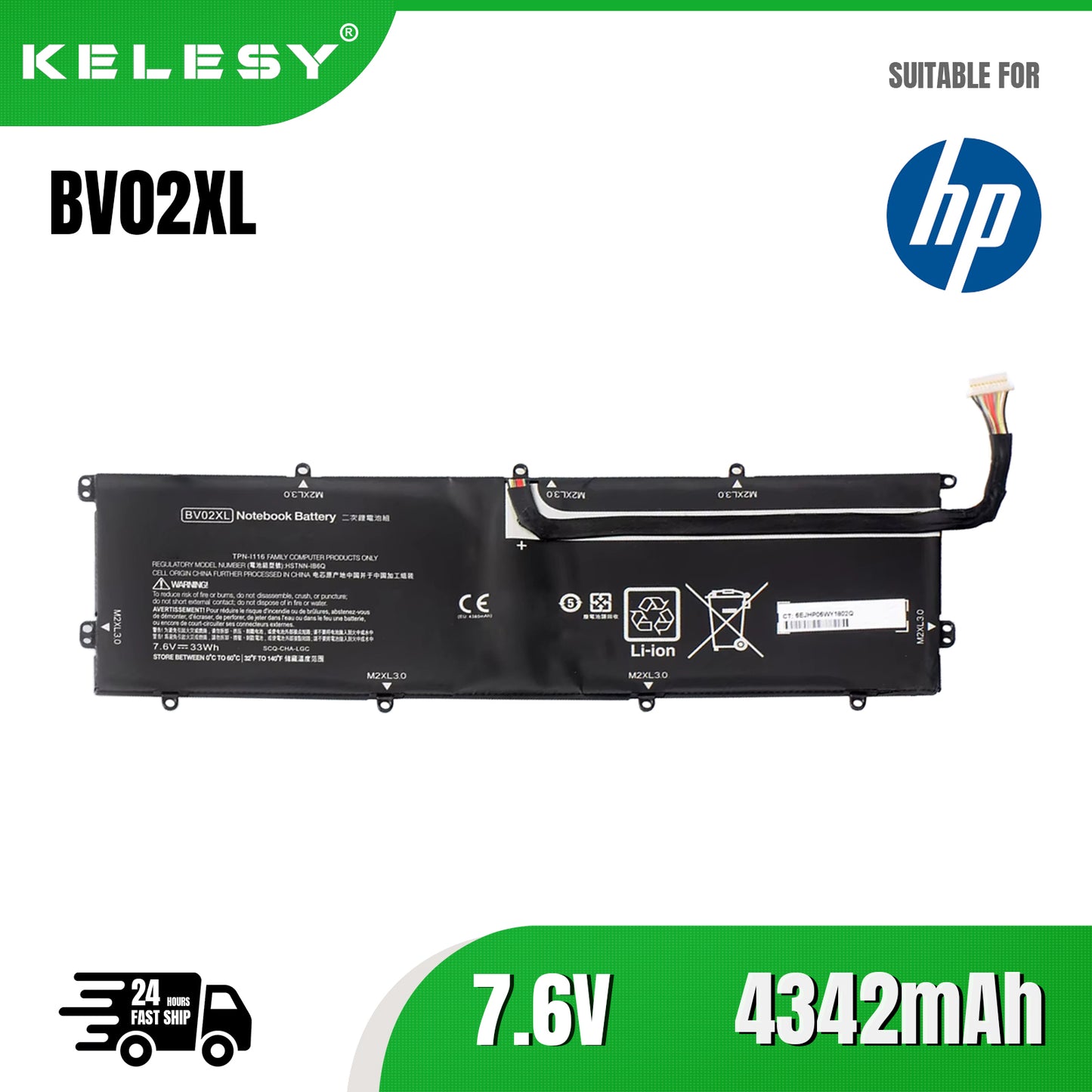 KELESY BV02XL 775624-121 Laptop Battery For HP Envy X2 13-J050NA J000NP J012DX J099NX HSTNN-IB6Q TPN-I116 7.6V 33WH