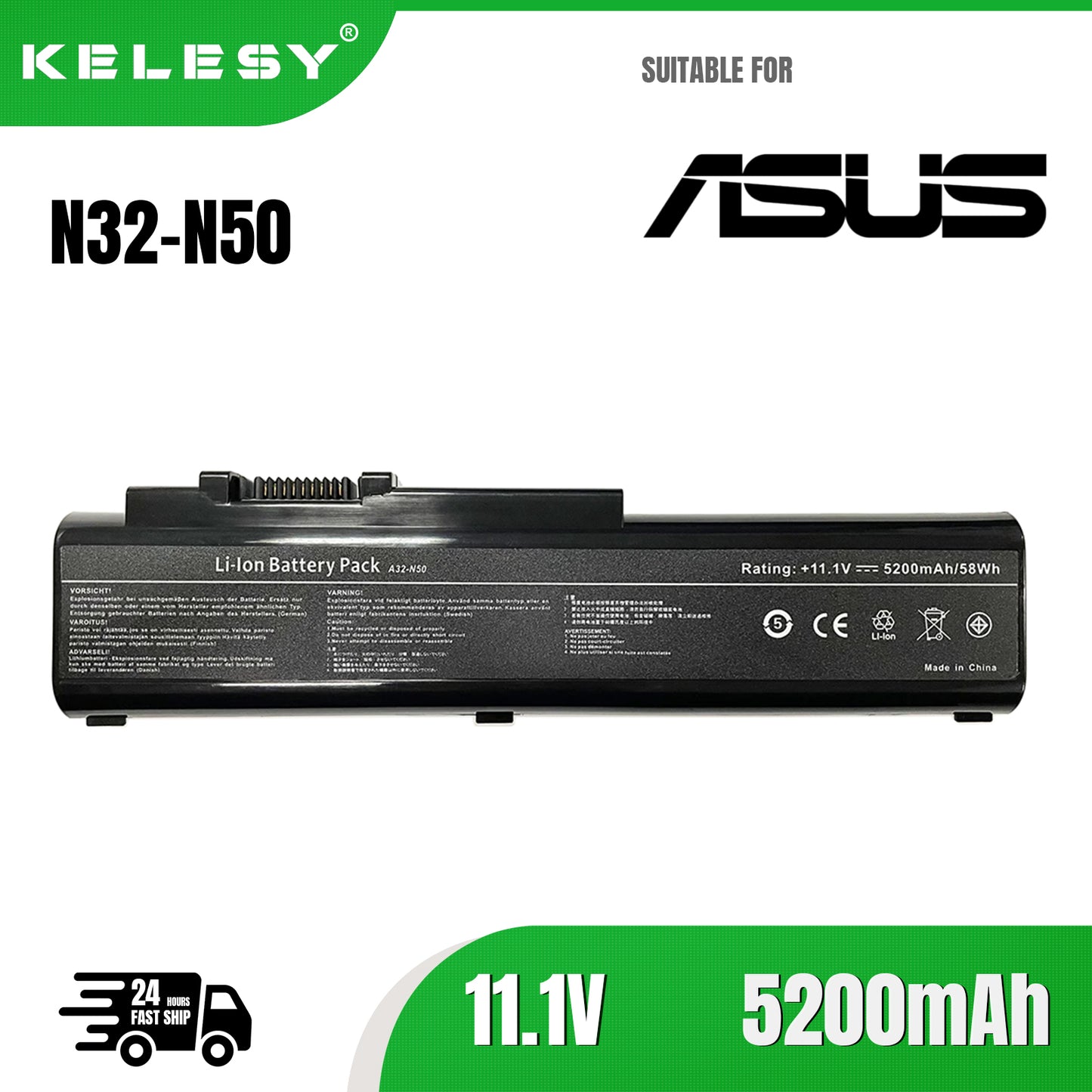 KELESY NEW A33-N50 A32-N50 11.1V 5200mAh Laptop Battery For ASUS N50VN N50VC N51VN N51VG N51VF N51V N51TP N51S N51A N51