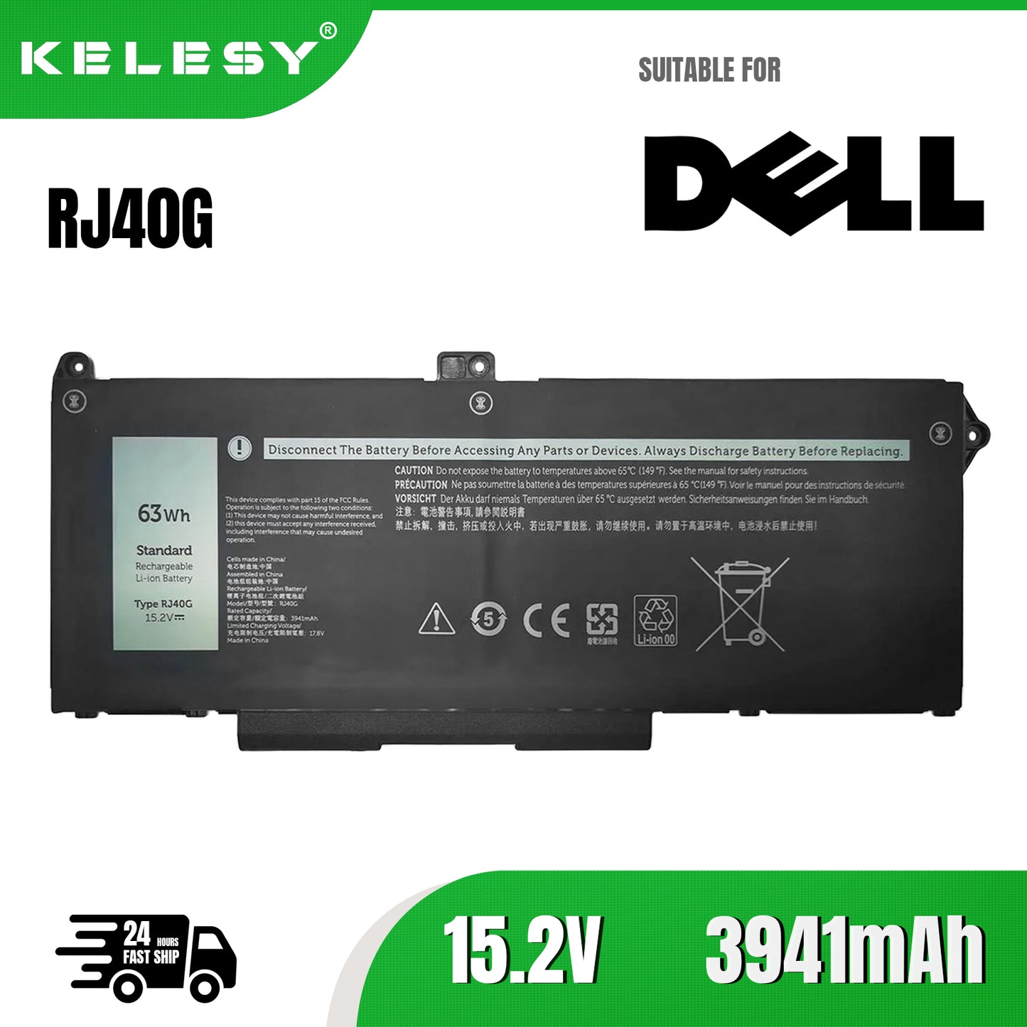 KELESY15.2V 63Wh RJ40G Battery for Dell Latitude 14 5420 15 5520 3560 XPC5H CHKFM FDTCY 9D3YW 758J7 WY9DX M033W 4ICP5/57/79