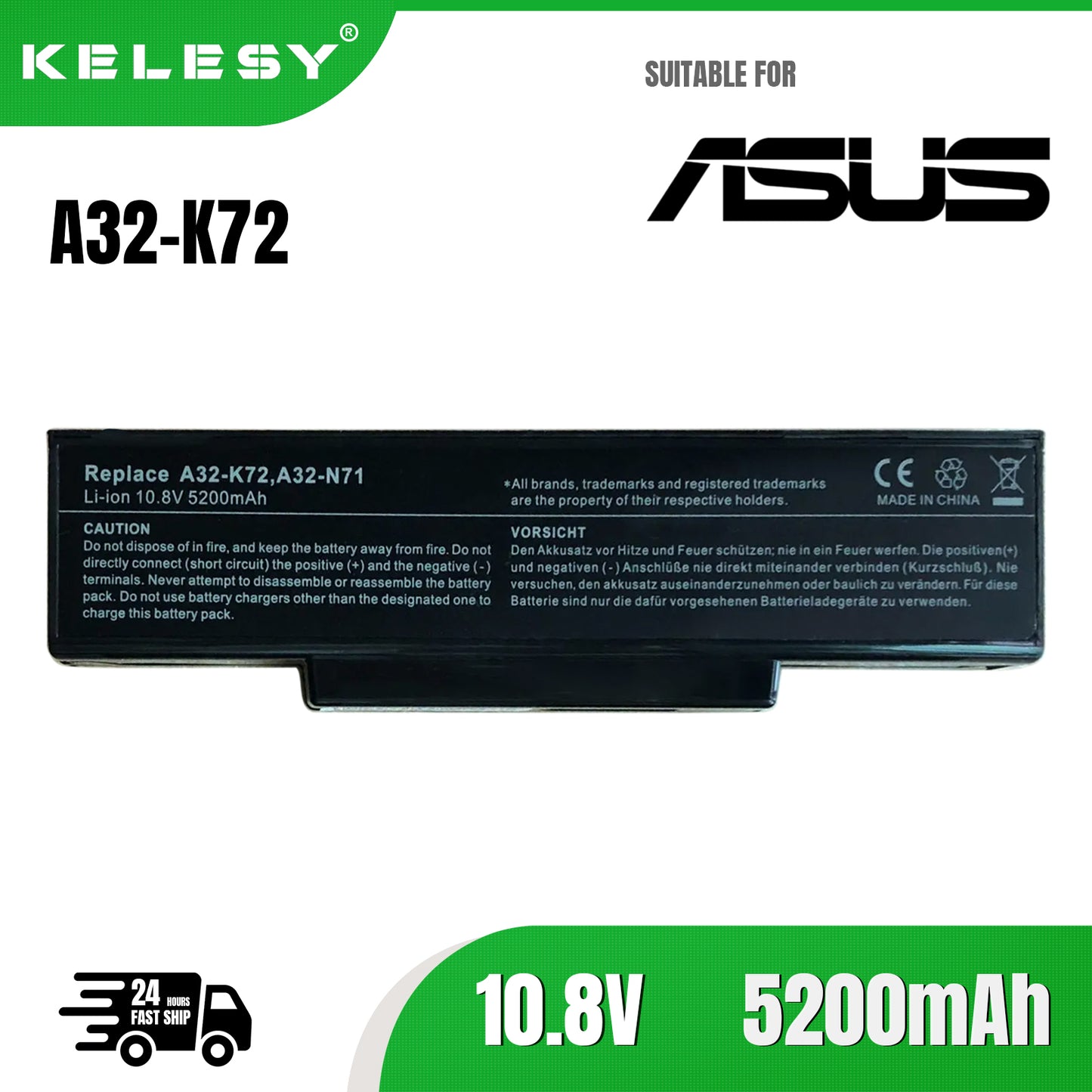 KELESY Laptop Battery For Asus A32-N71 A32-K72 K72 K72F K72D K72DR K73 K73SV K73S K73E N73SV X72 X73 N71