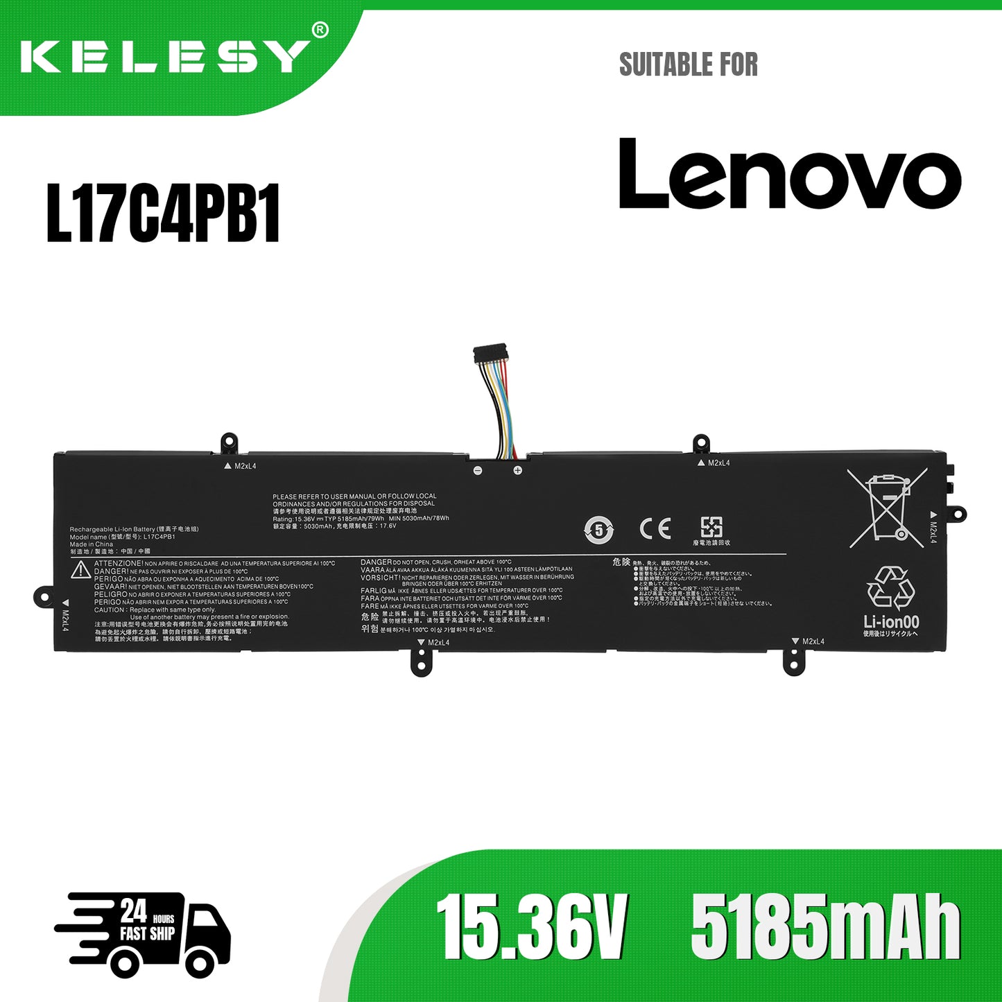KELESY New Genuine Original L17C4PB1 15.36V 79Wh Laptop Battery for Lenovo IdeaPad 720S-15IKB(81AC001AGE) V730-15-ISE L17C4PB1