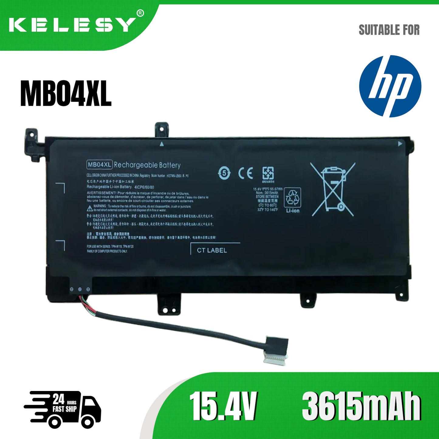 KELESY 55.67WH MB04XL Laptop Battery For HP Envy X360 Series 15-AQ103NO 15-AR000ND 15-AQ002NX TPN-W119 HSTNN-UB6X 3615mAh