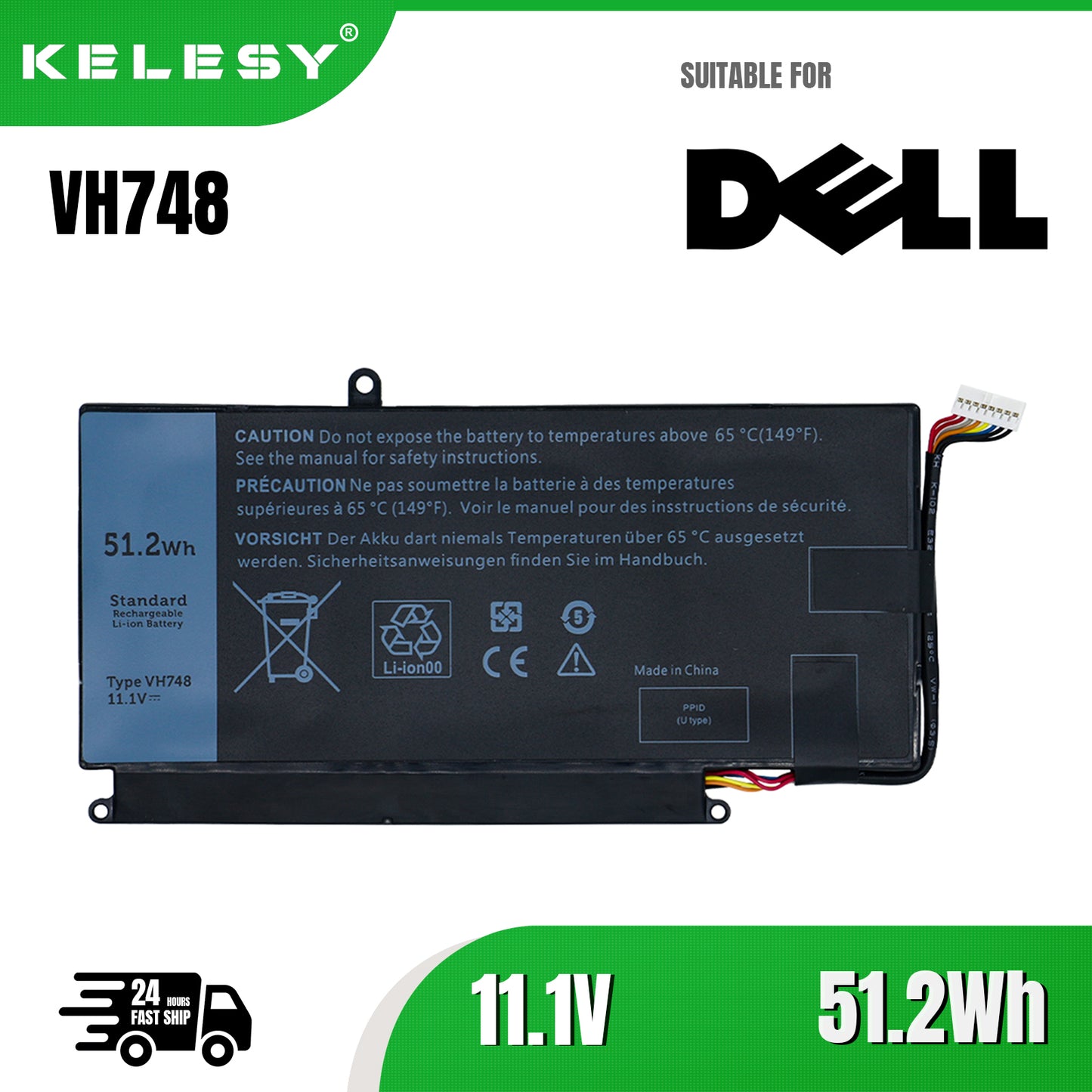 KELESY VH748 Laptop Battery For DELL Vostro 5460 5470 5560 14 5480 For Inspiron 14 5439 V5460D-1308 V5460D-1318 5470D-1328