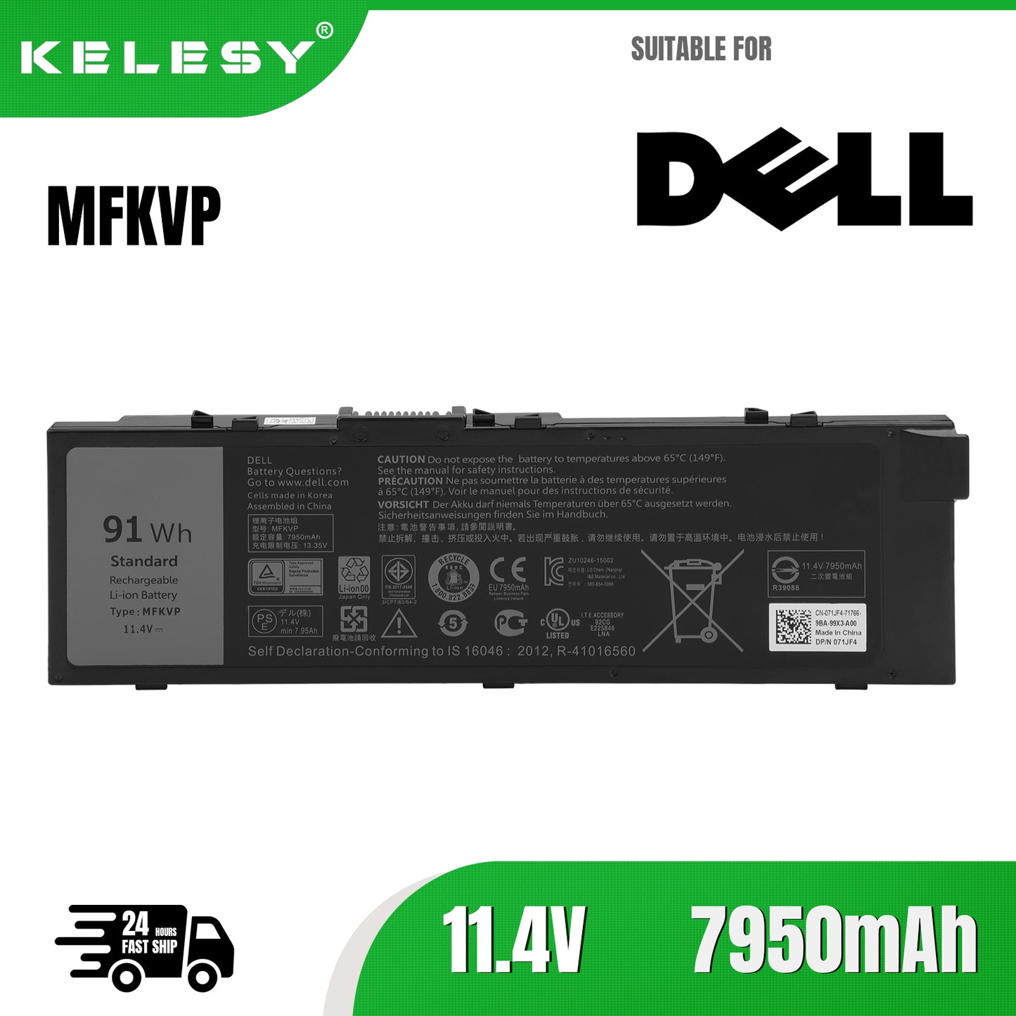 KELESY MFKVP 91Wh Laptop Battery For Dell Precision 7510 7520 7710 7720 M7710 M7510 TWCPG T05W1 1G9VM GR5D3 0FNY7 0GR5D3 M28DH RDYCT