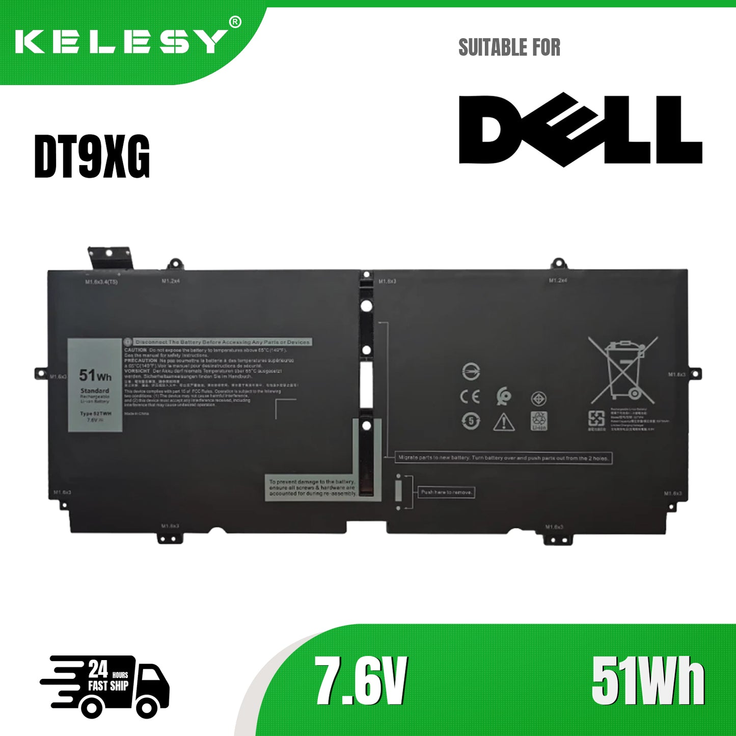 KELESY 7,6 V 51 Wh Neuer Original-Laptop-Akku 52TWH für Dell XPS 13 7390 2-in-1-Serie Notebook-Computer 052TWH 0XX3T7 XX3T7 MM6M8