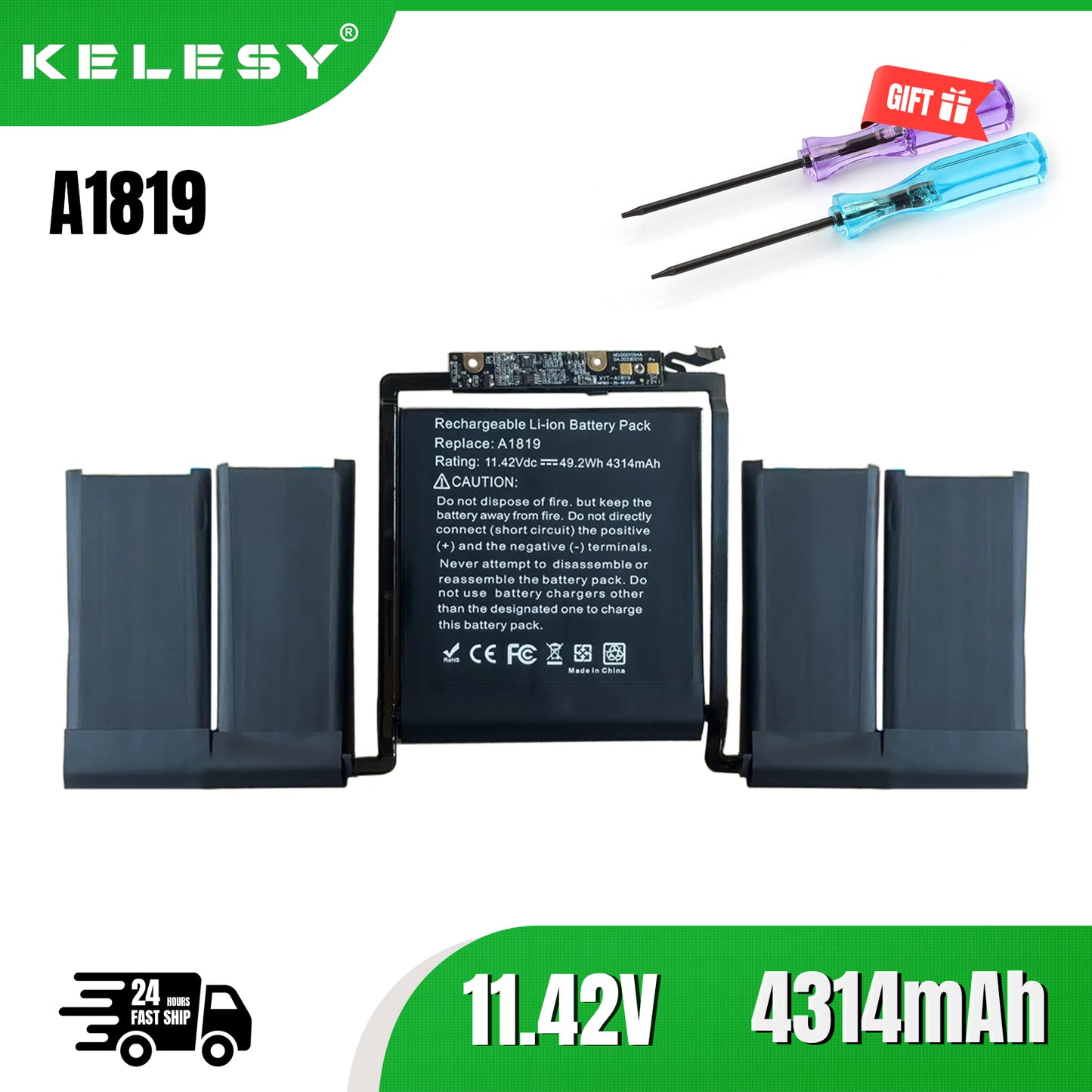 KELESY Batería A1819 de 11,4 V para Apple MacBook Pro, barra táctil de 13 pulgadas, A1706 (finales de 2016, mediados de 2017)