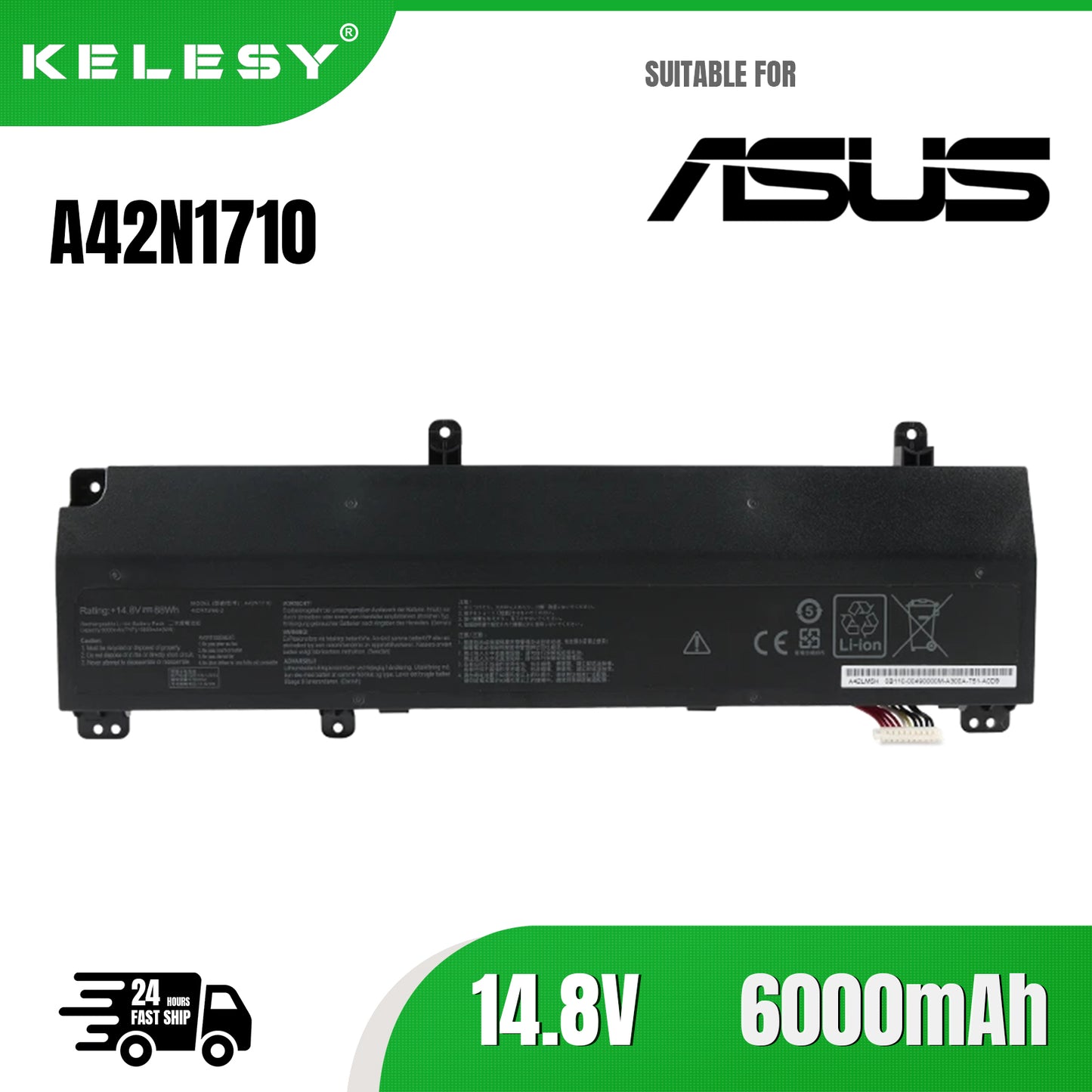 KELESY A42N1710 Battery for ASUS Rog Strix GL702VI GL702VI-1A GL702VI-BA004R GL702VI-BA007T GL702VI-BA012T A42LM5H 14.8V 88WH